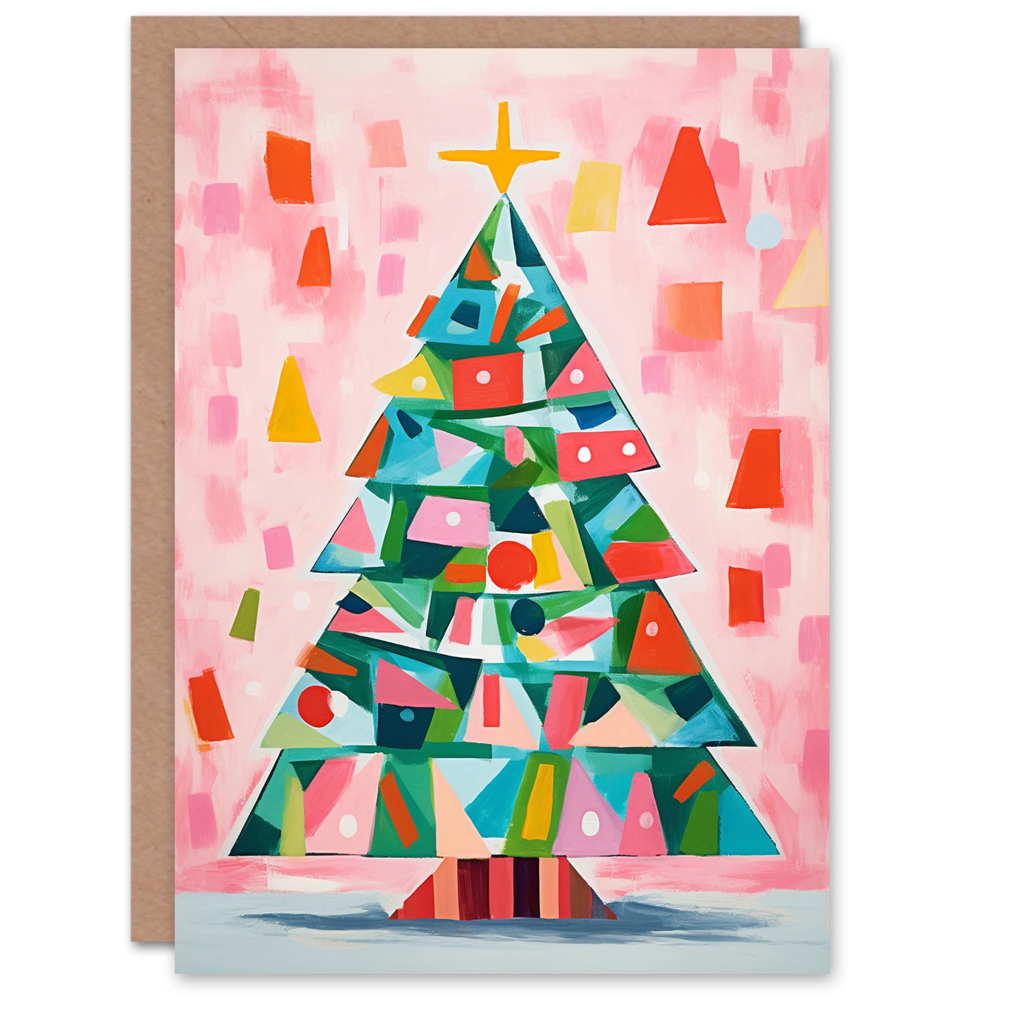 Colourful Abstract Geometric Tree Painting Xmas Art Blank For All Christmas Card