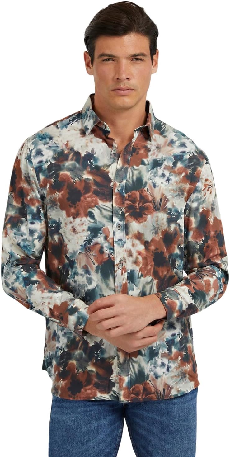 GUESS Men's Long Sleeve Collins Botanical Shirt