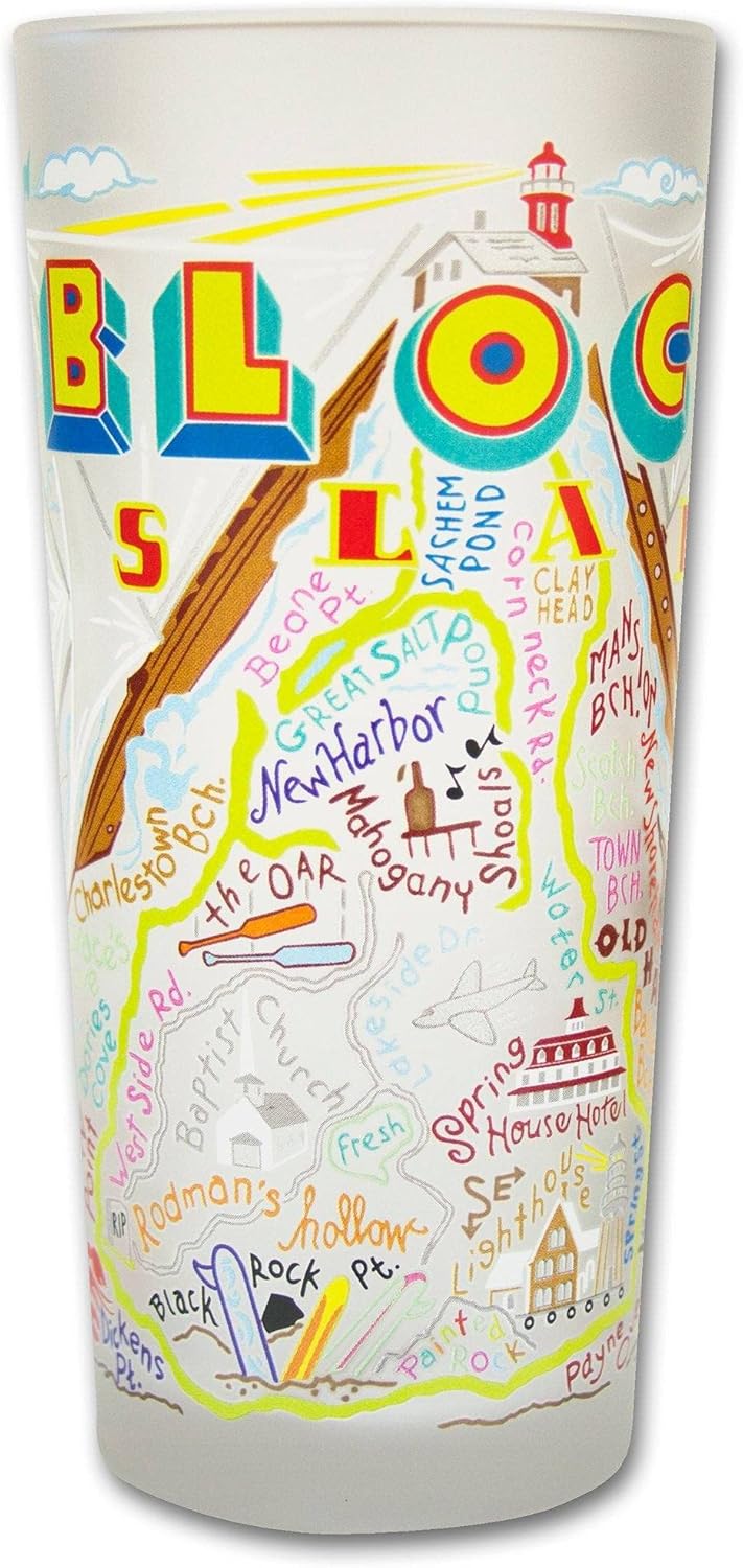 Catstudio Drinking Glass, Block Island Frosted Glass Cup for Kitchen, Drinking Glasses, 15oz Dishwasher Safe Tumbler, Wedding Gifts