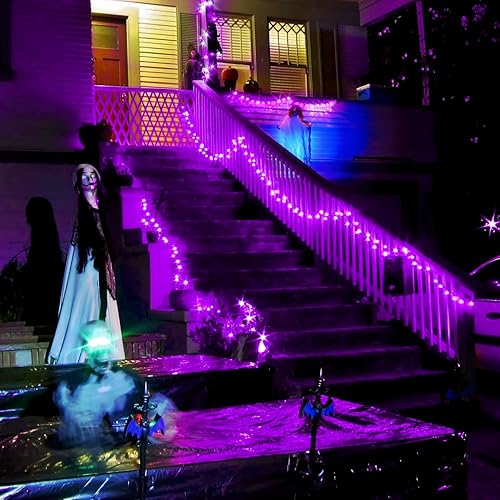 Miniatura 8 de JMEXSUSS Paquete de 2 luces solares de Halloween de 100 LED moradas/200 luces LED moradas de Halloween