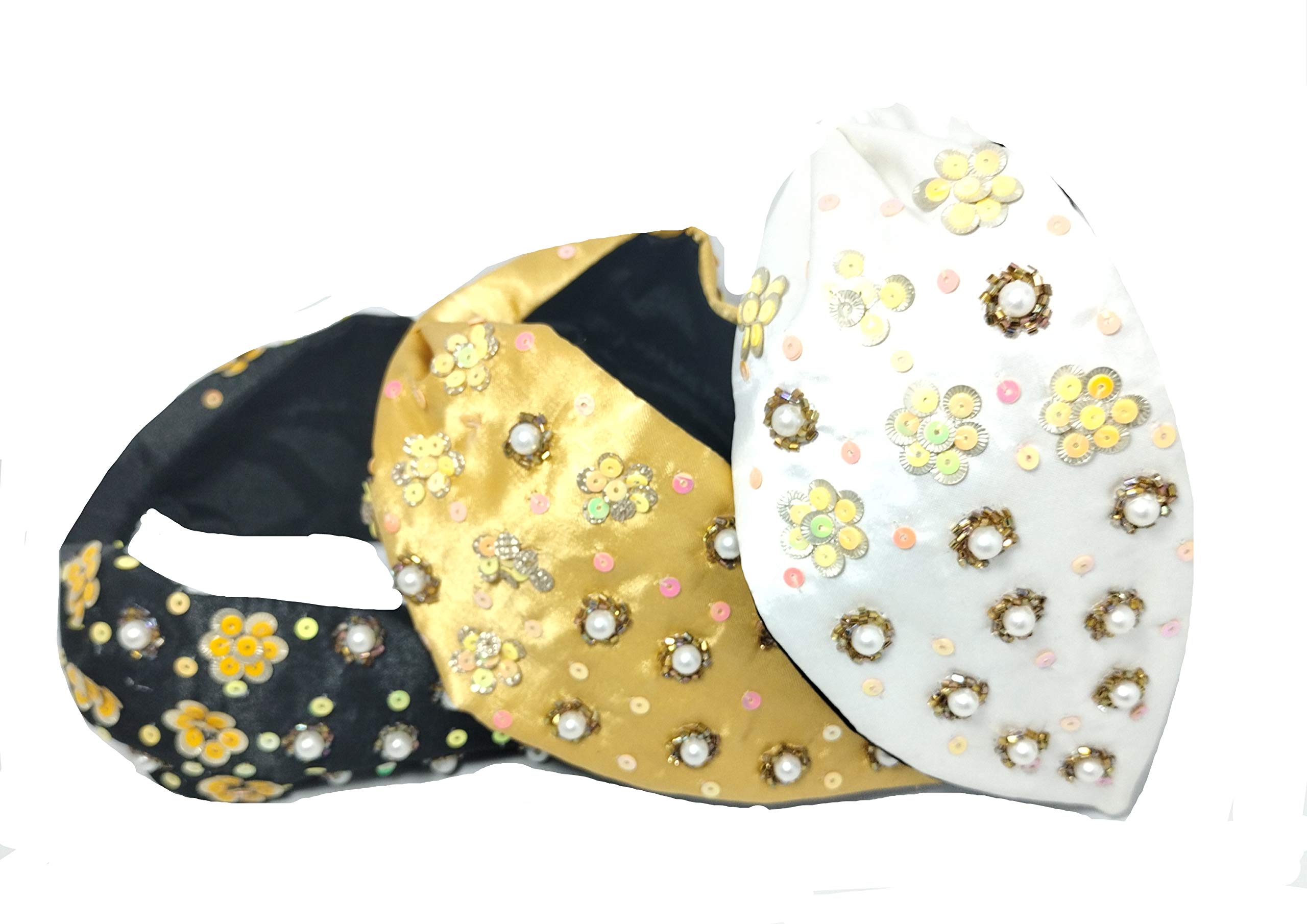 Gennext Set of 3 Hair Band Embroidery Sequence Embellised Broad Fabric Hair Band for Women