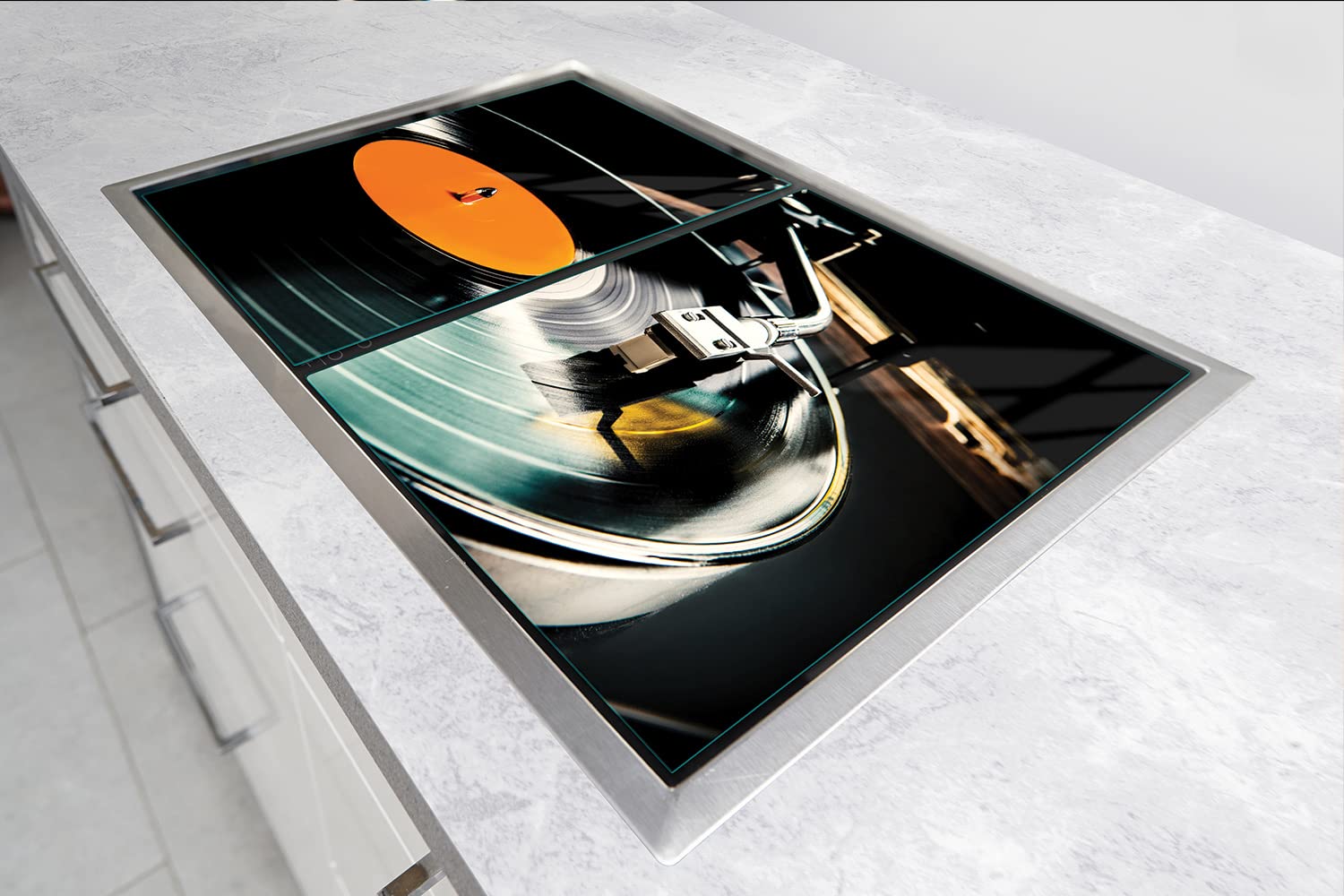 Piastre di copertura per piano cottura in ceranfeld 2 pezzi 90 x 52 cm | copertura per piano cottura cottura elettrico a induzione | paraschizzi | tagliere in vetro | Musica in vinile