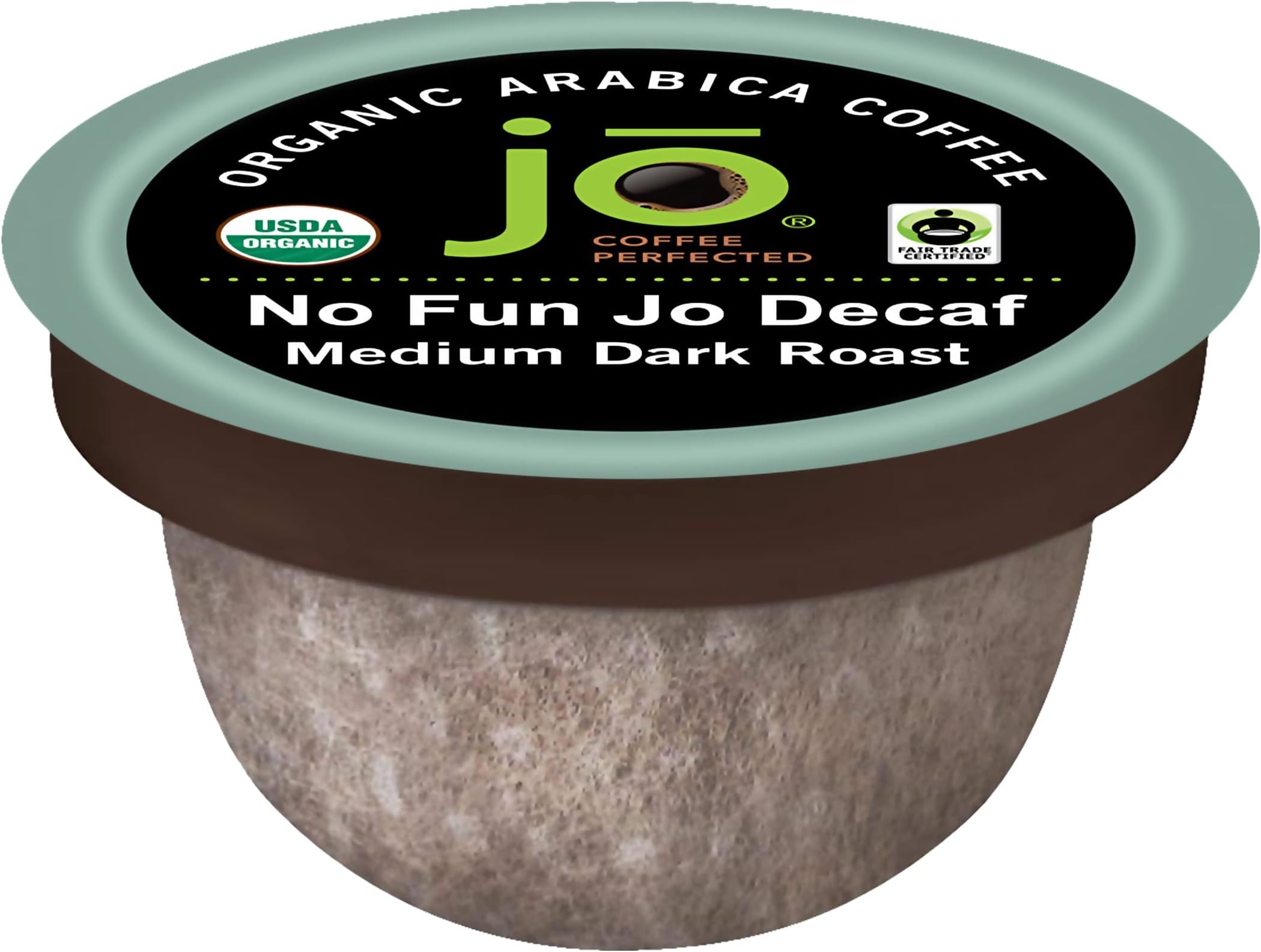 No Fun Jo Decaf: 36 Organic Compostable Pods for Keurig K-Cup Compatible Brewers, Swiss Water Process Eco-Friendly Single Serve Coffee Medium/Dark Roast Fair Trade, Chemical Free by Jo Coffee®