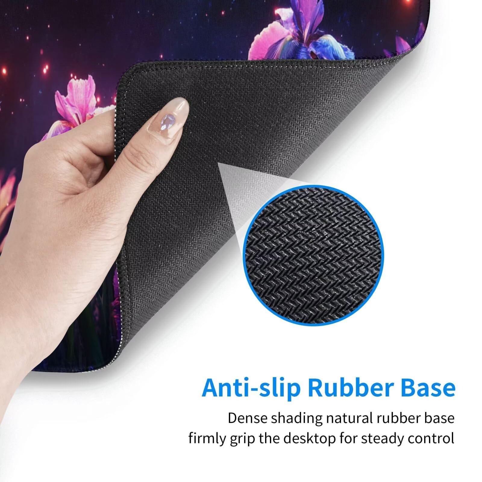 Fioletowa podkładka pod mysz XXL kwiat mata na biurko 1600 x 800 x 3 mm zmywalna podkładka do gier na laptopa, z antypoślizgową gumową podstawą do gier, komputera, personelu biurowego Y19