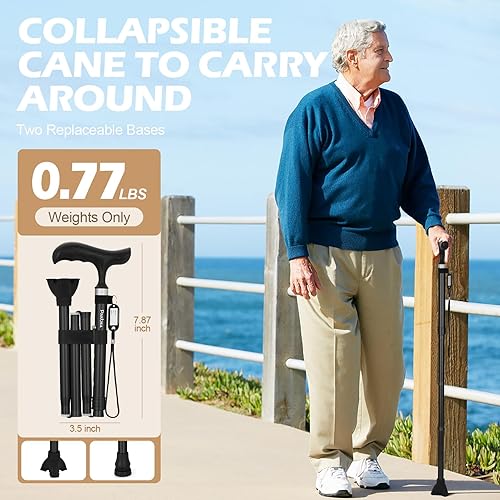 Miniatura 5 de Bastón plegable para mujereshombres, ligero, ajustable, plegable para personas mayores y adultos, ayuda de movilidad de equilibrio con punta