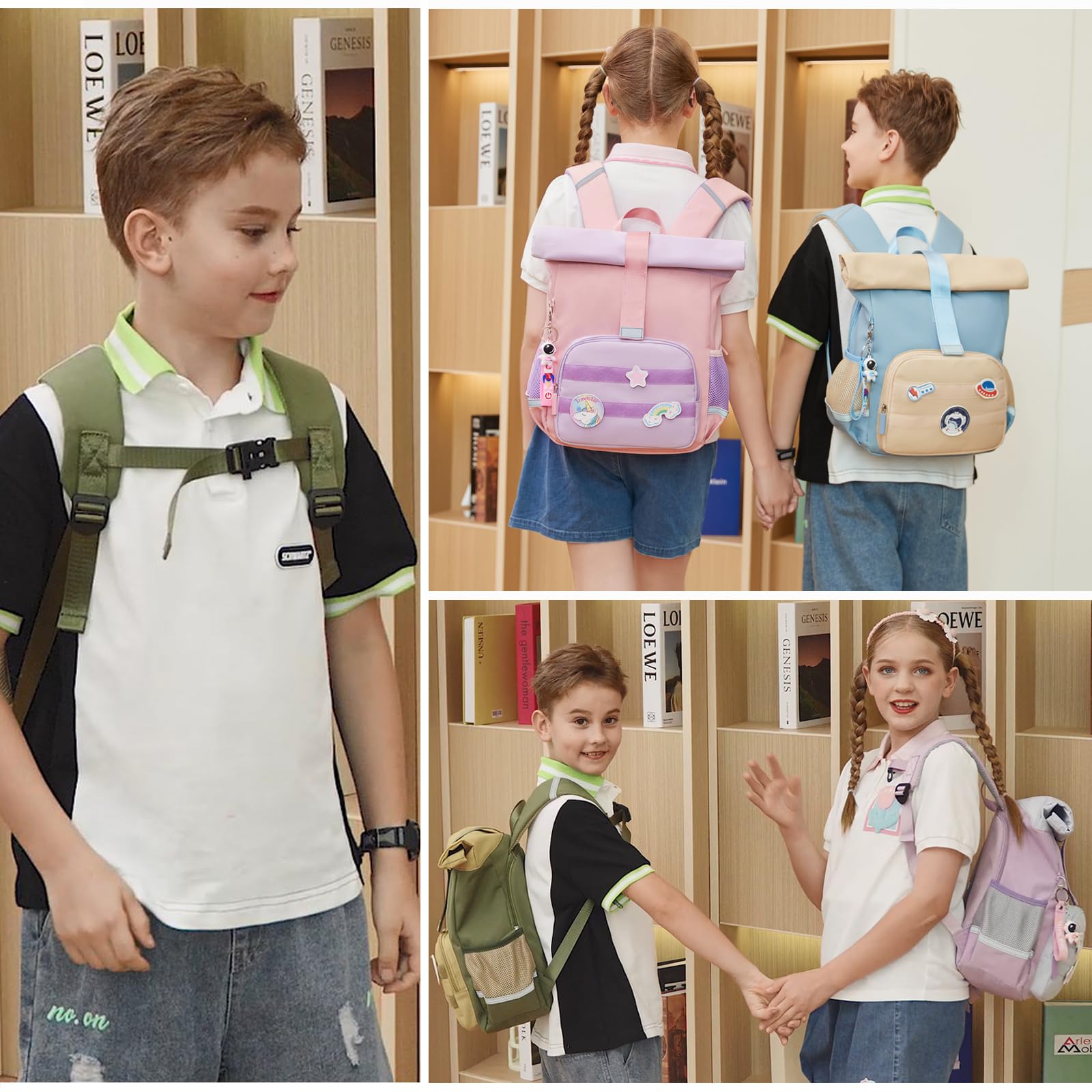 Travistar Kinderrucksack 3-8 Jahre Mädchen Rolltop 12L-16L Reiserucksack mit Brustgurt Lila