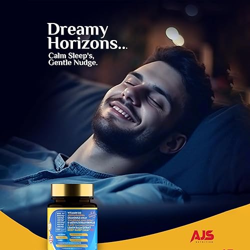 Miniatura 4 de AJS Calm Mood Support  Sleep Aid  Cápsulas para aliviar el estrés con melatonina, L-teanina, GABA, valeriana, manzanilla, vitamina B6 B12, magnesio,