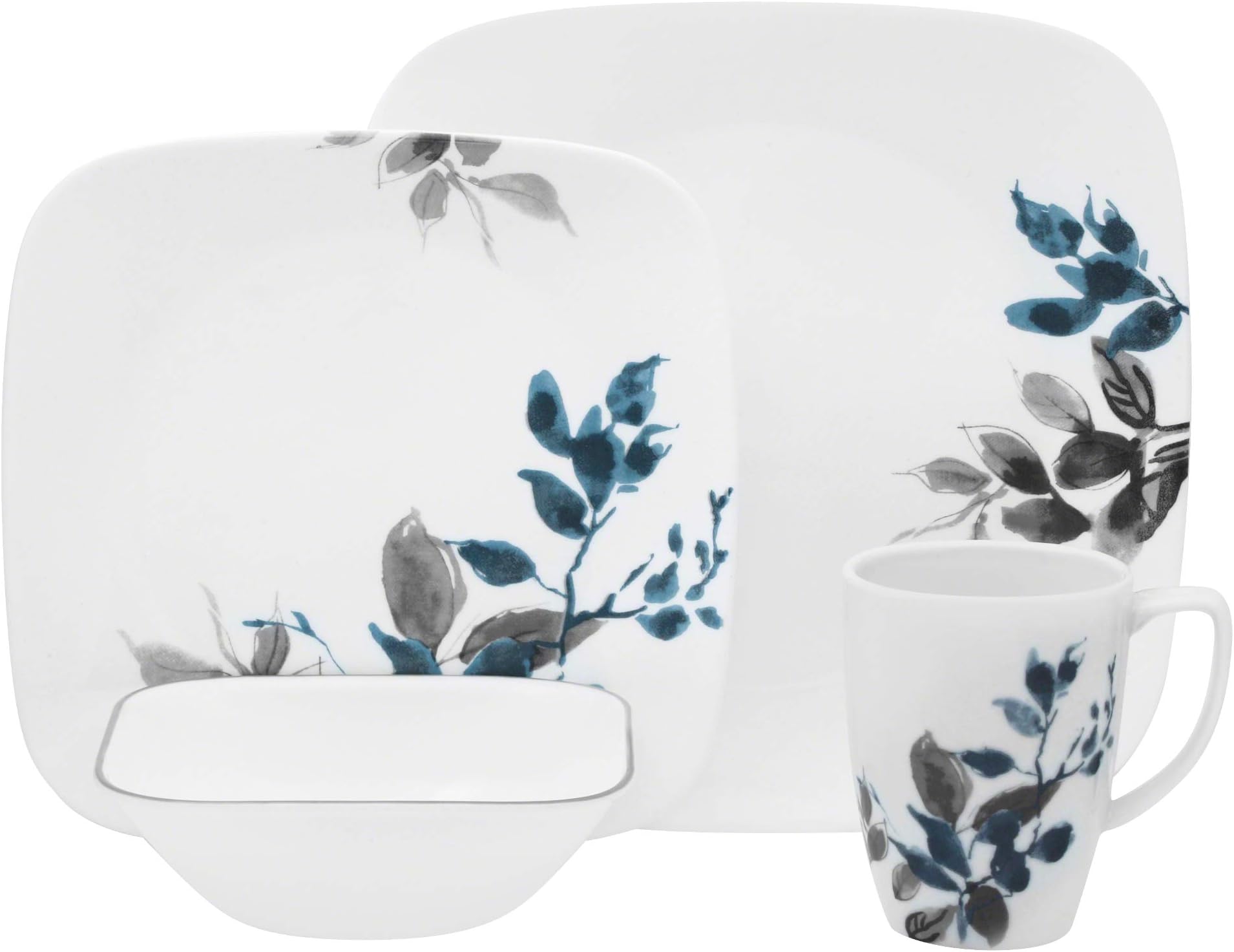 Corelle Kyoto Night Chip & Break Resistant 16pc Dinner Set, Service for 4, Porcelain, Grey & Blue, 16-piece