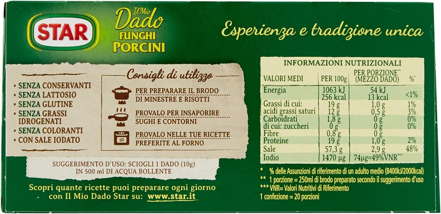 Star Il Mio Dado Funghi Porcini, 48 cubos de caldo, cajas con 10 cubos de setas porcini + llavero Beni Culinari