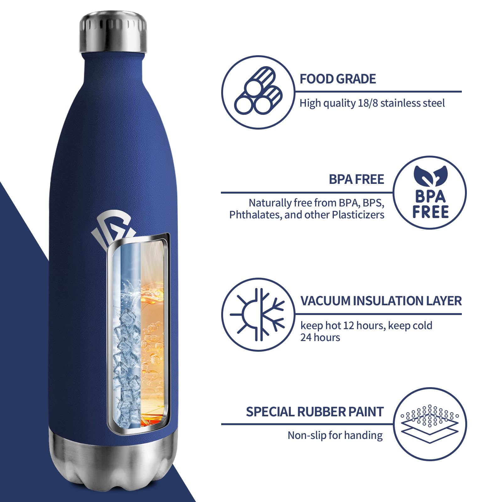 Bottiglia Termica 1L, Doppia Parete Isolante, Borraccia Acciaio Inox, Borraccia Senza BPA, Antigoccia, Borraccia Termica Riutilizzabile per Adulti, Scuola, Ufficio, Campeggio, Outdoor, Viaggi