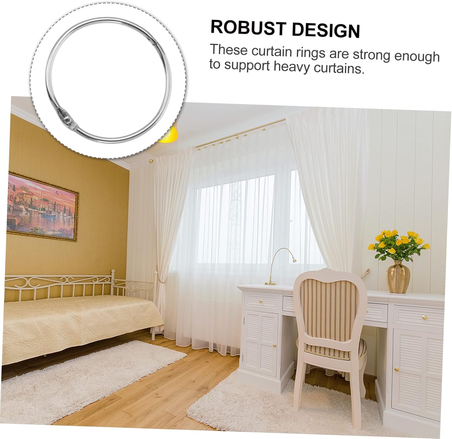 24-Pack 5cm Inner Diameter Shower Curtain Rings Rustproof Metal Hooks for Bathroom Smooth Glide Rings for Curtain Drapery Modern Silver Design