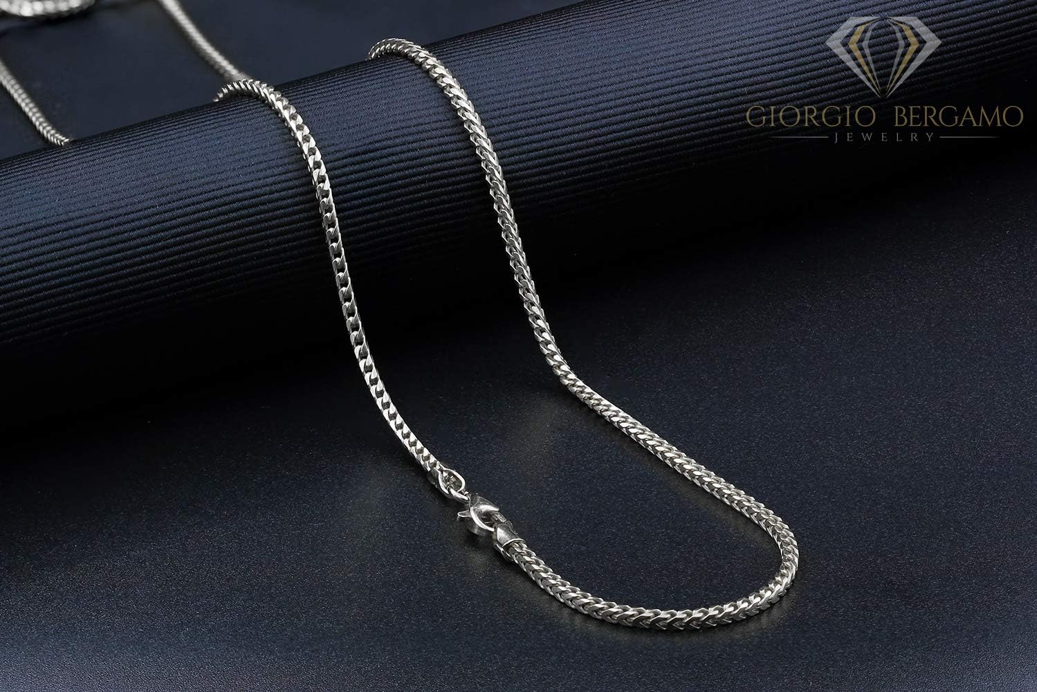 Giorgio Bergamo 925 Italian Sterling Silver 1mm - 5.5mm Solid Franco Chain, Rhodium Plated Square Box Link Necklace, Bracelet or Anklet