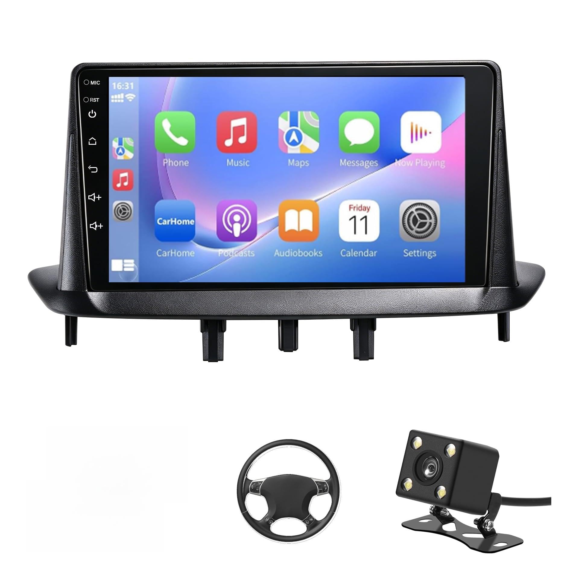 Car Stereo Pantalla Renault Megane 3 2009-2014 con Wireless Carplay&Android Auto 9" Touchscreen Estereo portatil para Coche Bluetooth con Rear Camera, GPS Navci, FM RDS Radio, EQ,DSP,SWC