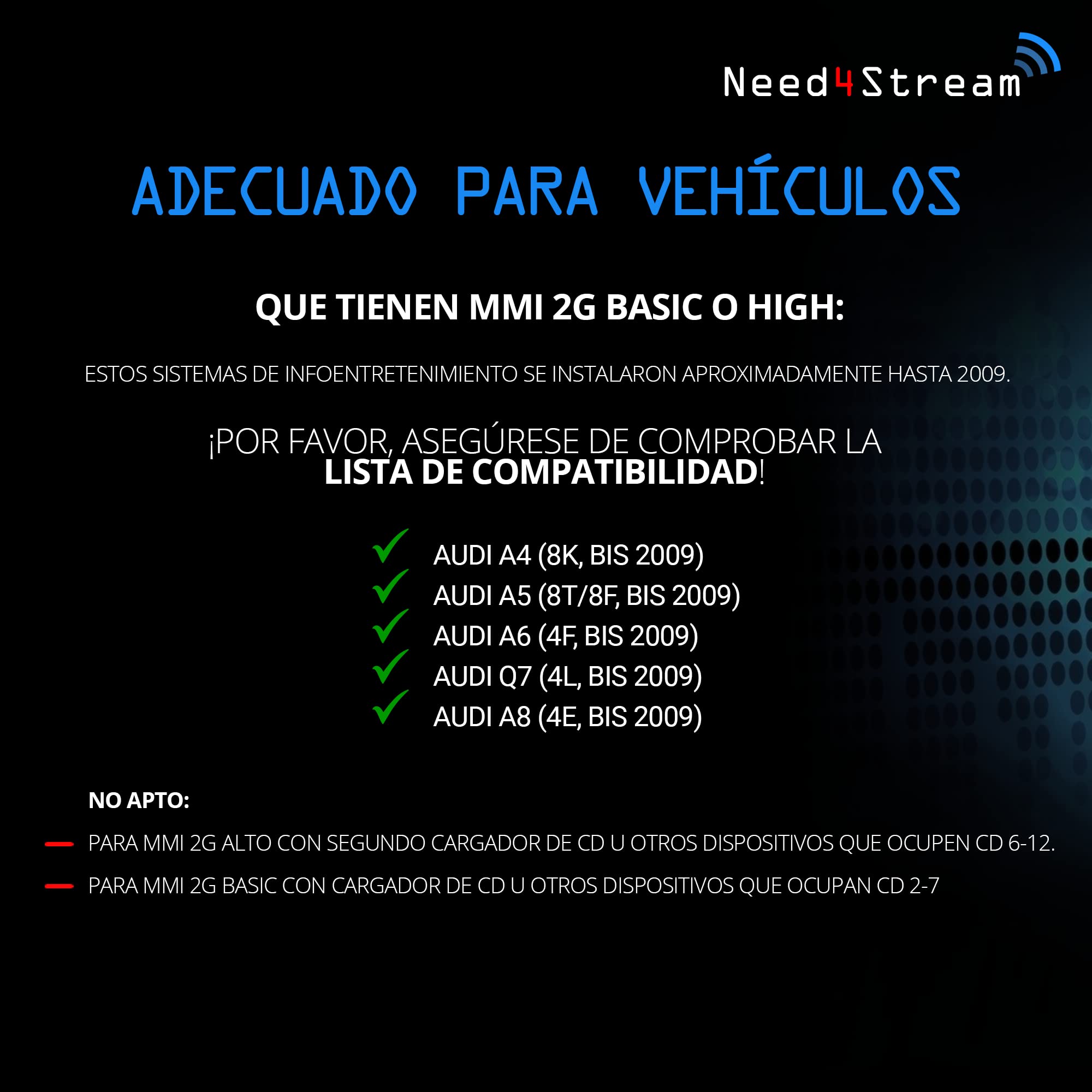 Interfaz de audio Bluetooth A2DP con indicador de título, compatible con Audi MMI 2G, compatible con iPhone, Android, compatible con servicios de streaming, A4 8K, A5 8T, Q7 4L, A8 4H