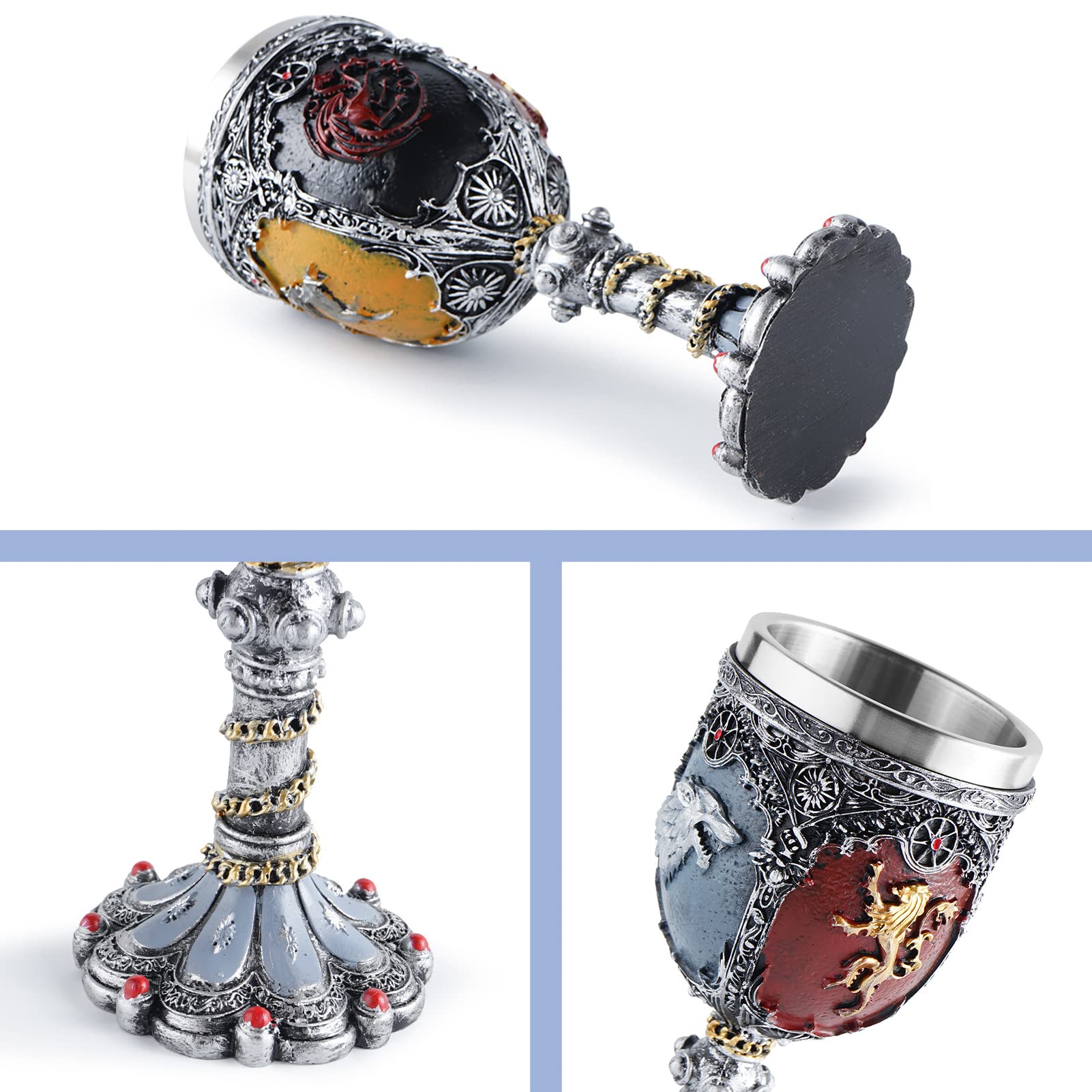 FIYSON Wolfskopf Kelch Edelstahl - Mittelalterlicher Trinkbecher 7x7x18cm Mit Harz