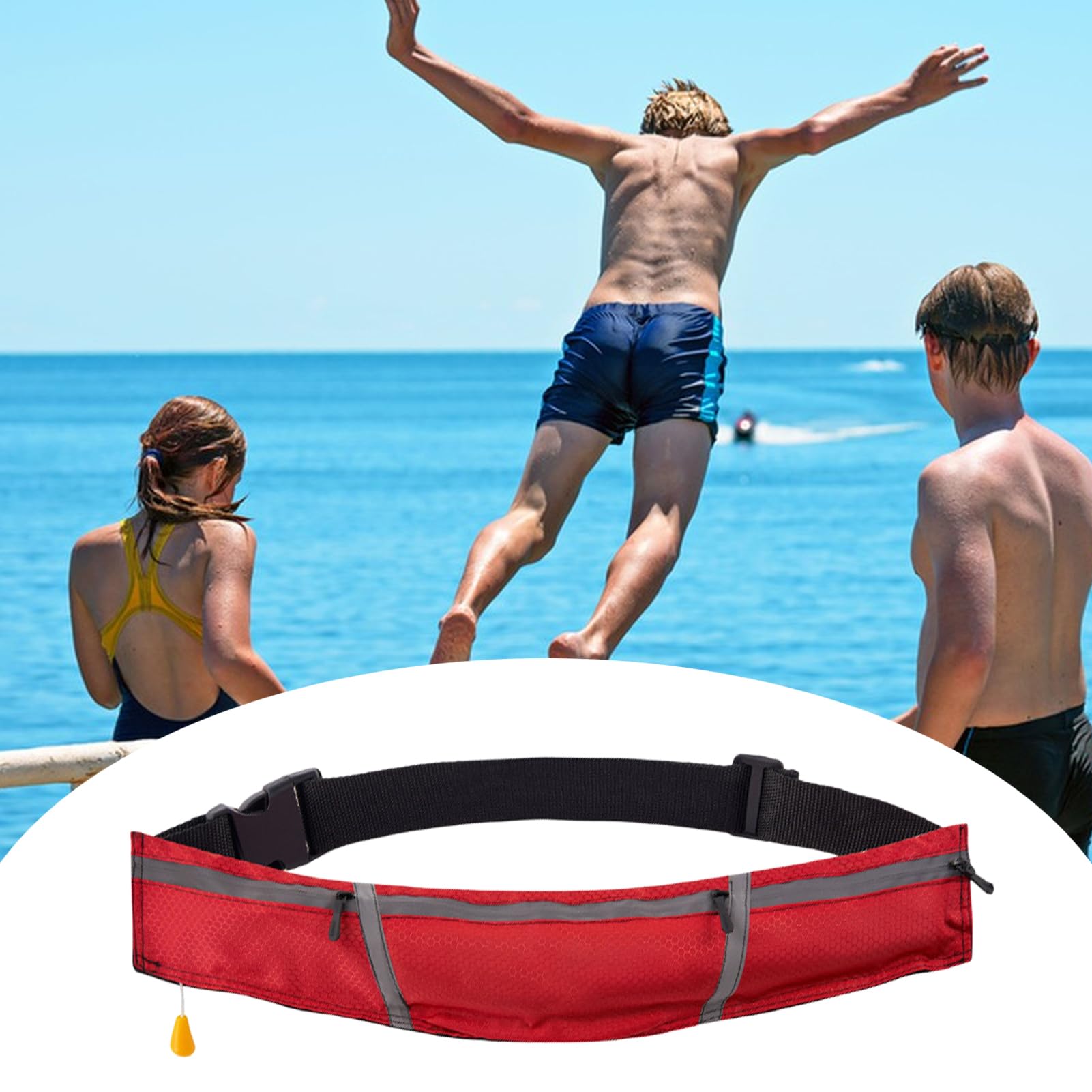 Cinturón de natación para mujeres adultas – Cinturón de entrenamiento de natación de flotabilidad 150N, flotador de supervivencia reflectante inflable automático para rescate de inundaciones, vela