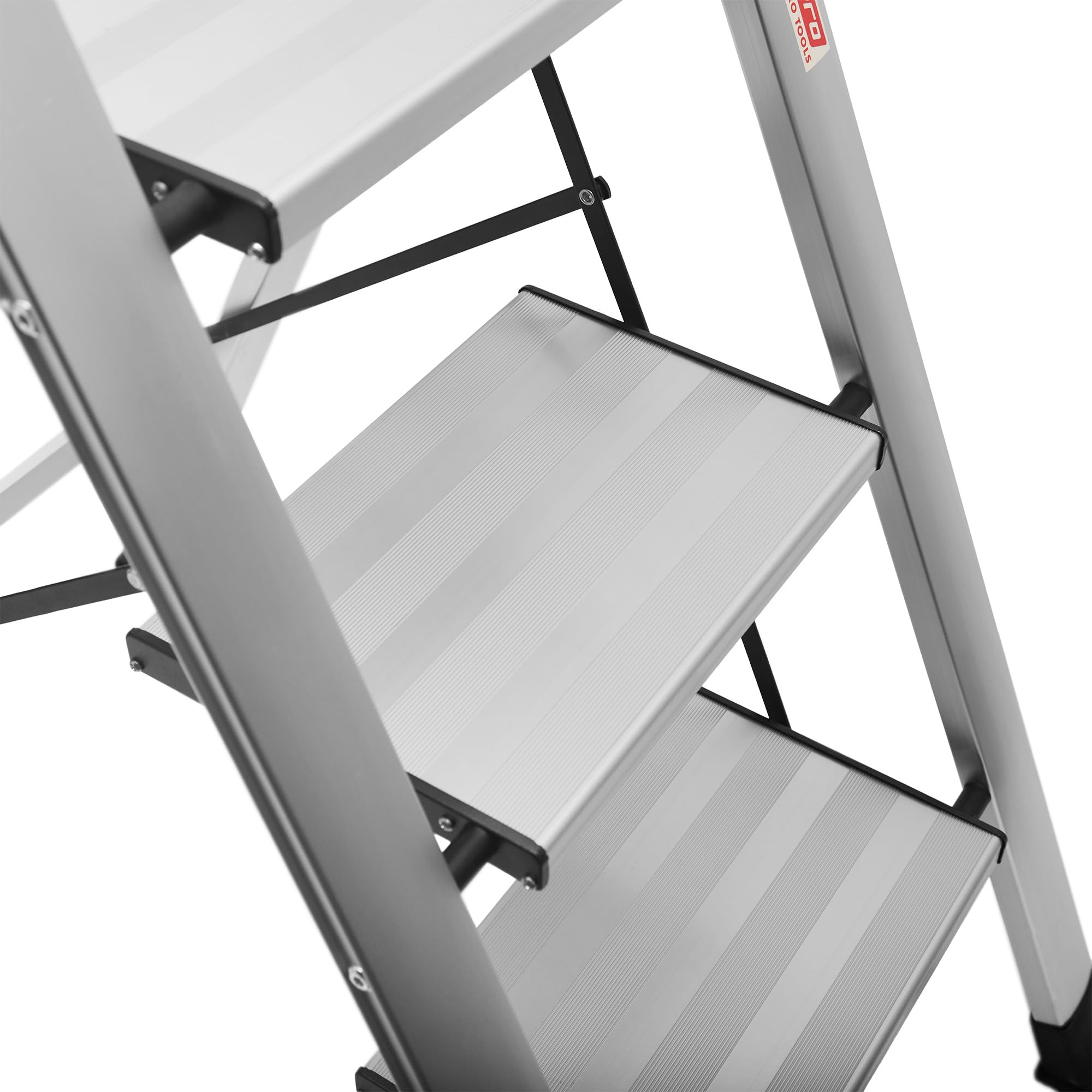 Escaleras Plegables Alumino, Escalera de Aluminio Plana Plegable y con peldaño Ancho, Ligera, Robusta y Resistente. Normativa EN-131, hasta 150kgs (Negro, 3 Peldaños)