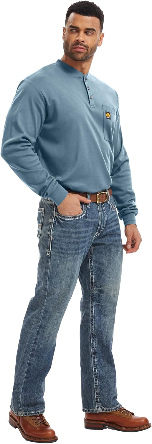 WORKWEYA Men's FR Shirts 5.5oz Lightweight Flame Resistant CAT2 Henley Shirt - Image 5