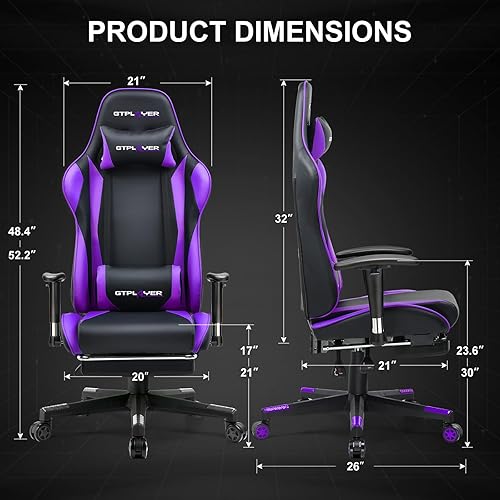 Miniatura 3 de GTRACING Silla de juegos con reposapiés, silla ergonómica de escritorio para juegos de computadora, silla reclinable, ajuste de altura del asiento