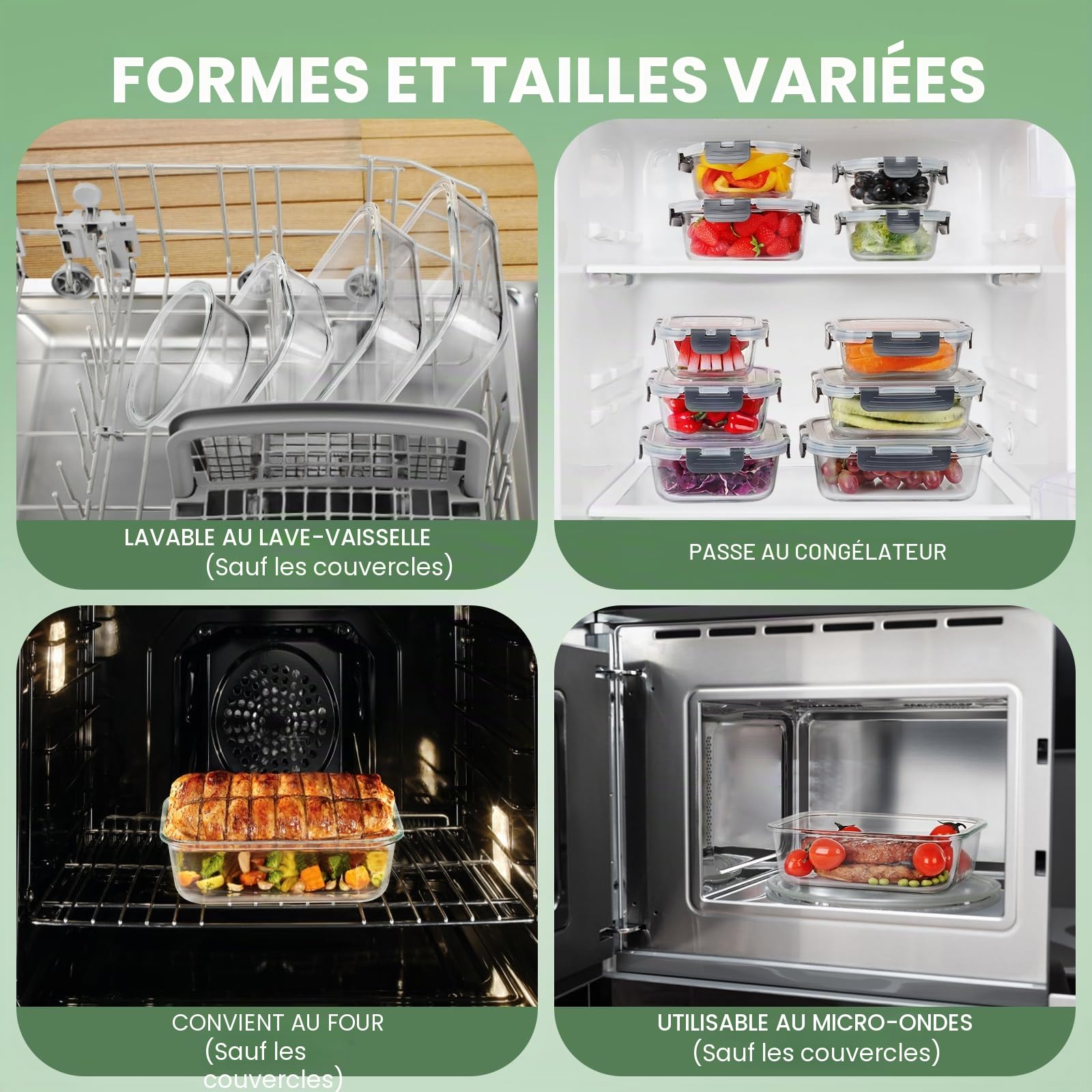 Skroam Lot de 24 récipients en verre avec couvercles – Boîtes de conservation pour aliments, passent au micro-ondes, sans BPA (12 récipients et 12 couvercles)