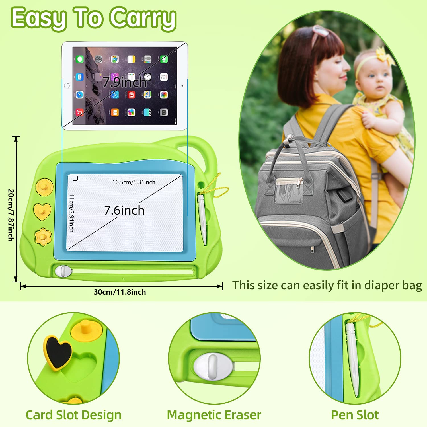 Lavagna Magnetica per Bambini, 4 Colori Colorati Lavagnetta Magica Portatile Cancellabile con 3 Timbri Magnetici e 1 Penna-Giocattoli da Disegno Dimensioni da Viaggio per Bambini 2 3 4 5 Anni- Blu