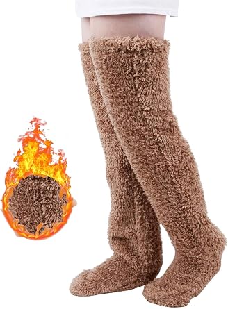 Womens Fuzzy Thigh high Socks Over Knee High Plush Slipper Winter Indoor Sleeping Fluffy Long Leg Warmers