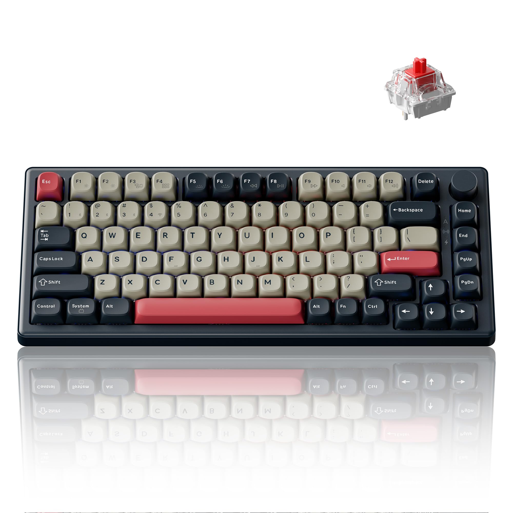 Keychron J2 Tastiera Meccanica Senza Fili 2.4GHz Bluetooth QMK 75% Layout RGB, Hot-Swap Interruttore Rosso Compatibile con Mac Windows Linux, Tasti PBT Non Brillanti per Gaming - Blu Scuro