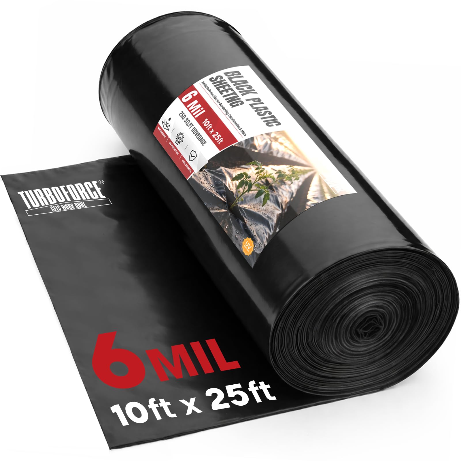 6 Mil Black Plastic Sheeting, 10' x 25'