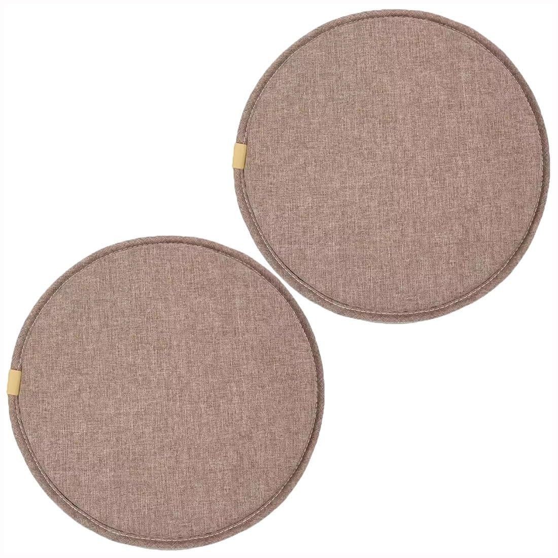 Juego de 2 cojines de asiento redondos antideslizantes de lino y algodón con lazos elásticos para taburetes de 45 cm de diámetro, color gris café, disponible en 4 tamaños: 30 cm, 33 cm, 35 cm y 40 cm