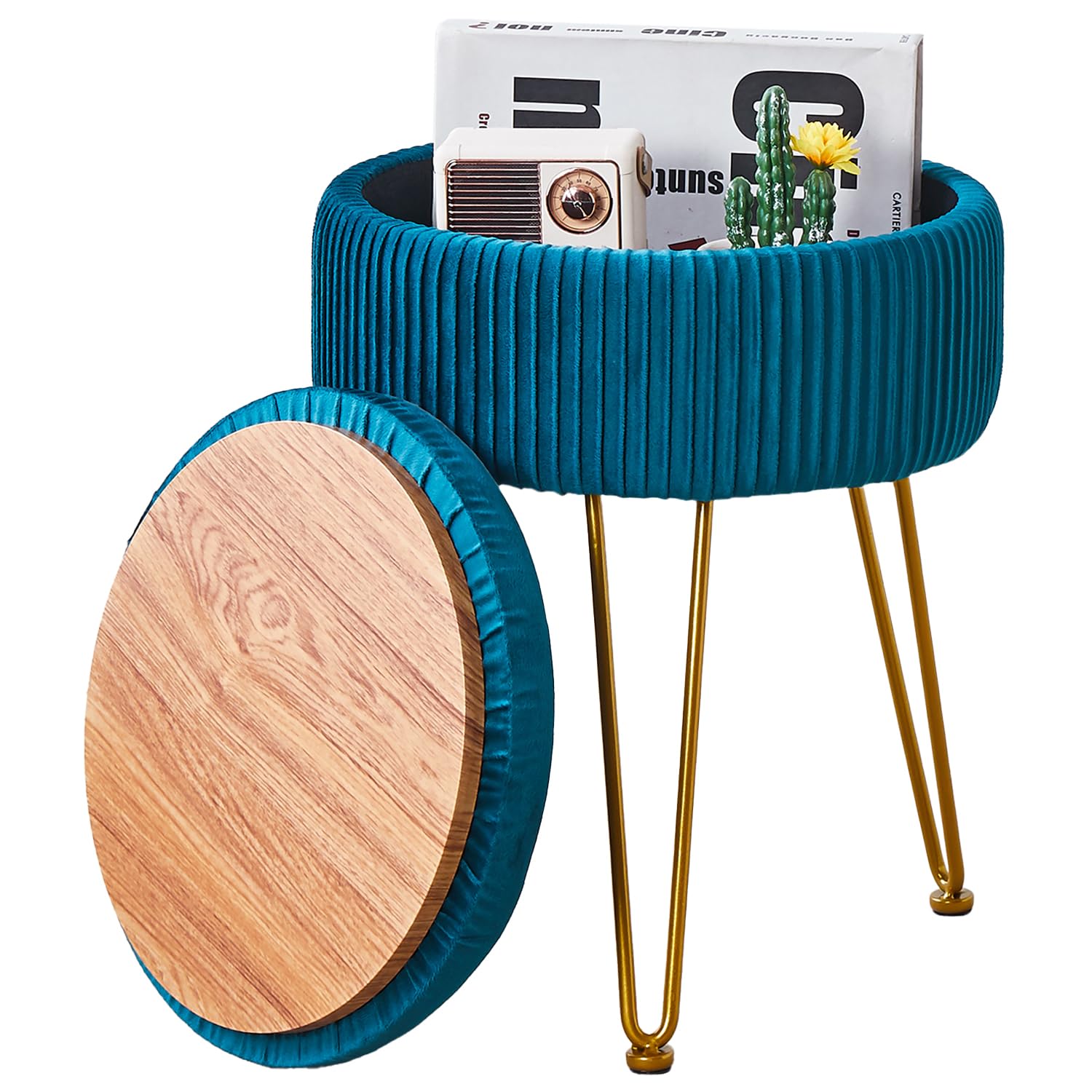 Wimarsbon Velvet Foot Rest Stool Multipurpose Dressing Stools Upholstered Round Storage Ottoman Modern Soft Vanity Chair with Memory Foam Seat Teal