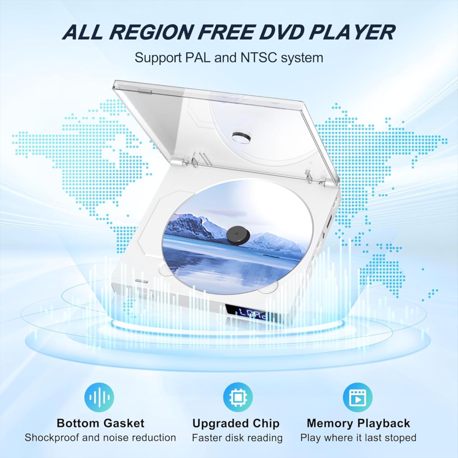 Slim Reproductor DVD Compacto para TV, 1080P HDMI DVD CD Player para Todas Las regiones Libres, Memoria Playbakc, HDMI/AV de Salida, USB 2.0, Soporte PAL/NTSC (Píxeles, White 720)