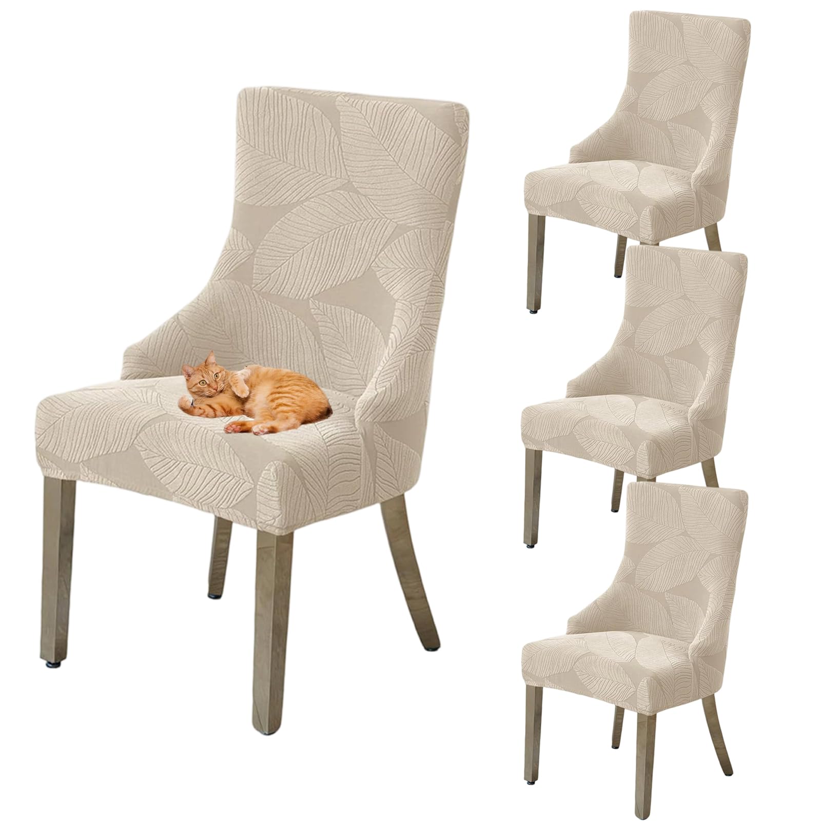 Seitenstuhlhussen für Esszimmerstühle, 2er-Set, 4, 6, Akzent-Stuhlhussen mit Armlehnen, für Zuhause, Party, Hotel, Beige, 4 Stück