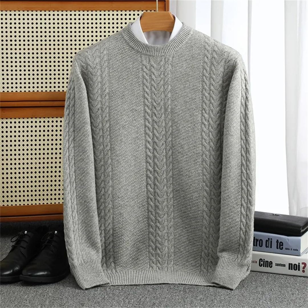 Męski sweter zimowy, pogrubiony, 100% wełna merynosowa, okrągły dekolt, kaszmirowy sweter.