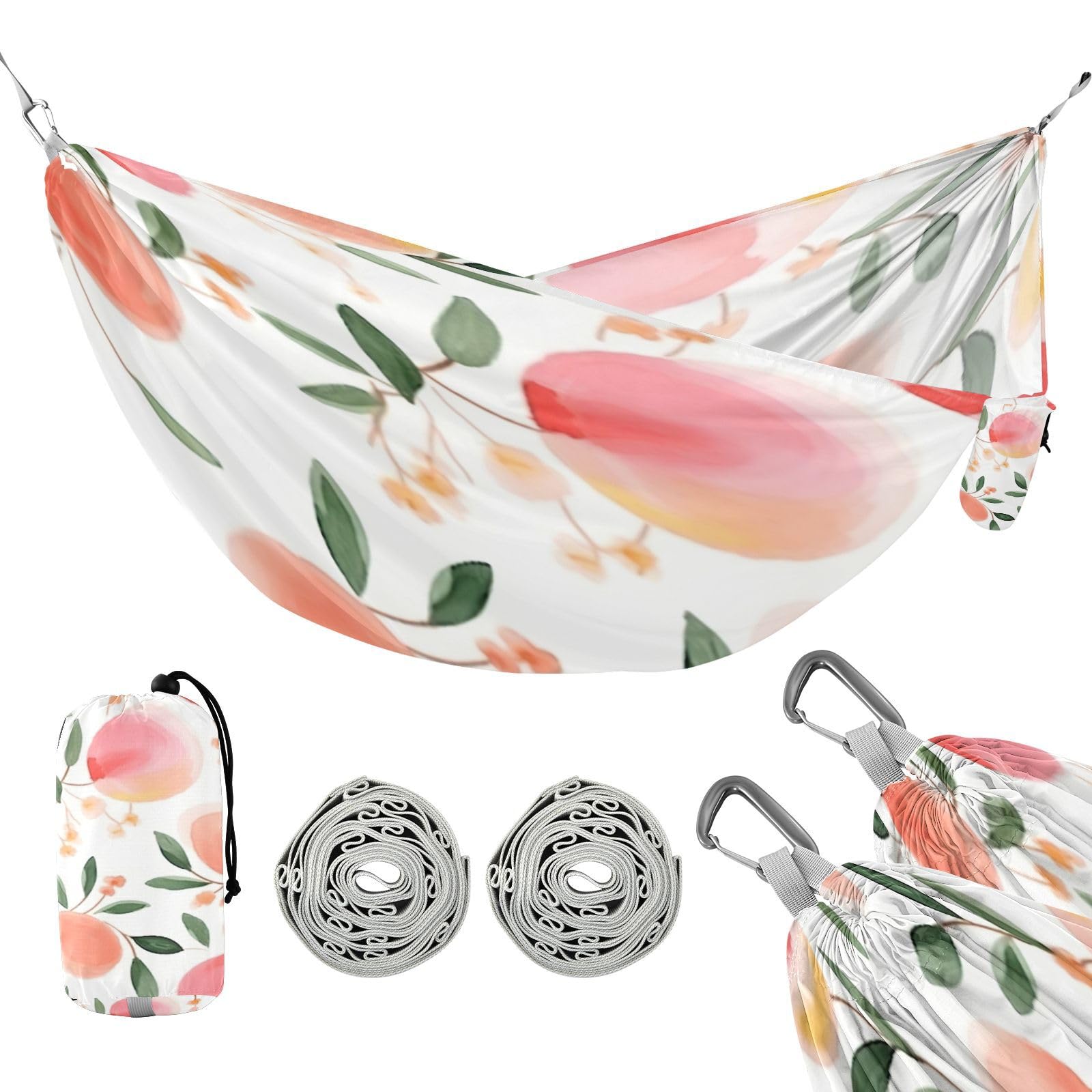 ATTX Pink Peach Camping Hammock - Lightweight & Portable Hammocks, Heavy Duty 330lbs Capacity for Indoor, Hiking, Backpacking, Travel, Backyard, Beach#303