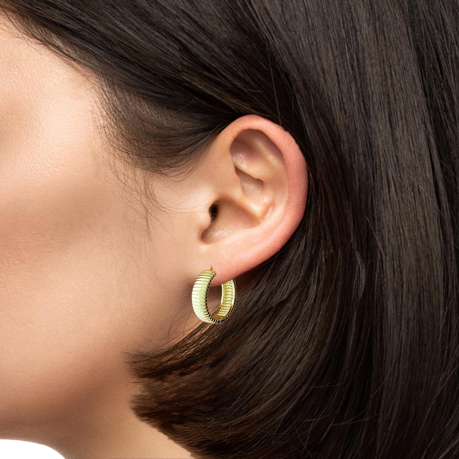 925 Sterling Silver 14K Gold Plated 20mm Chunky Dome Huggie Hoop Earrings