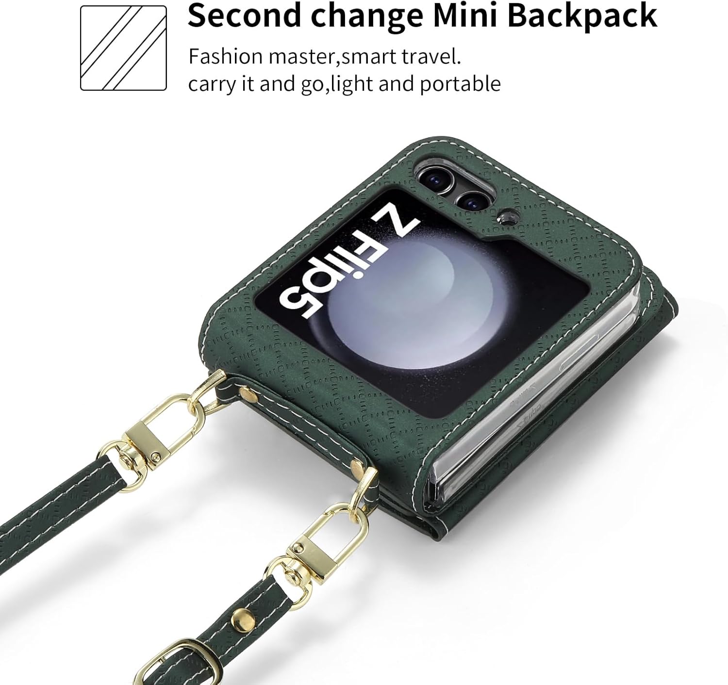 SZHAIYU Zipper Wallet Purse for Samsung Galaxy Z Flip 5 5G Crossbody Case with Credit Card Holder Strap Lanyard Women Kickstand Flip Leather (Green, Z Flip 5)
