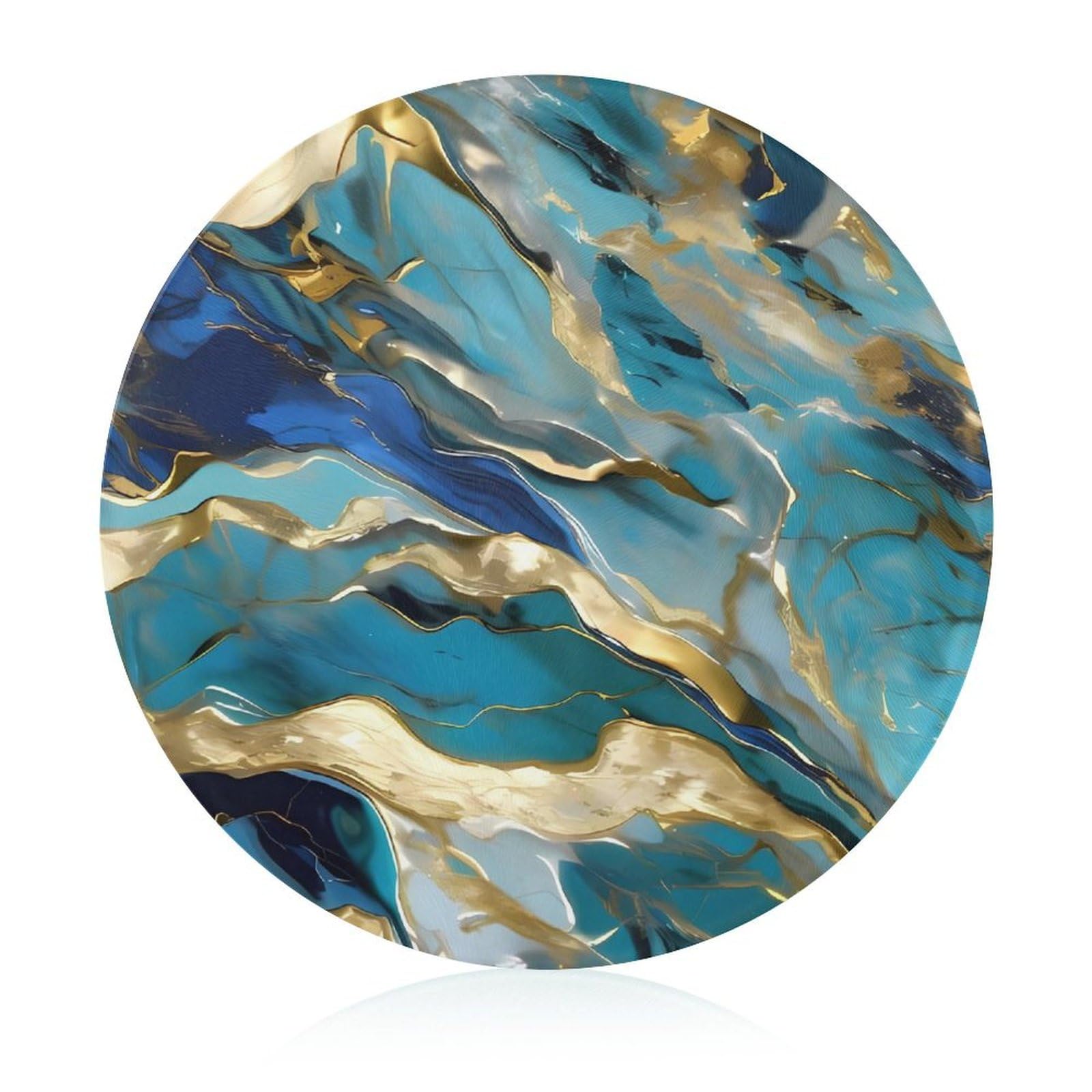 Chopping Block Azurite Teal And Foil Gold Oil Marble Pattern Glass Chopping Board Round Cutting Mat Glass Cutting Boards for Kitchen Charcuterie Board Portable Cut Mats Butcher Chopping Block