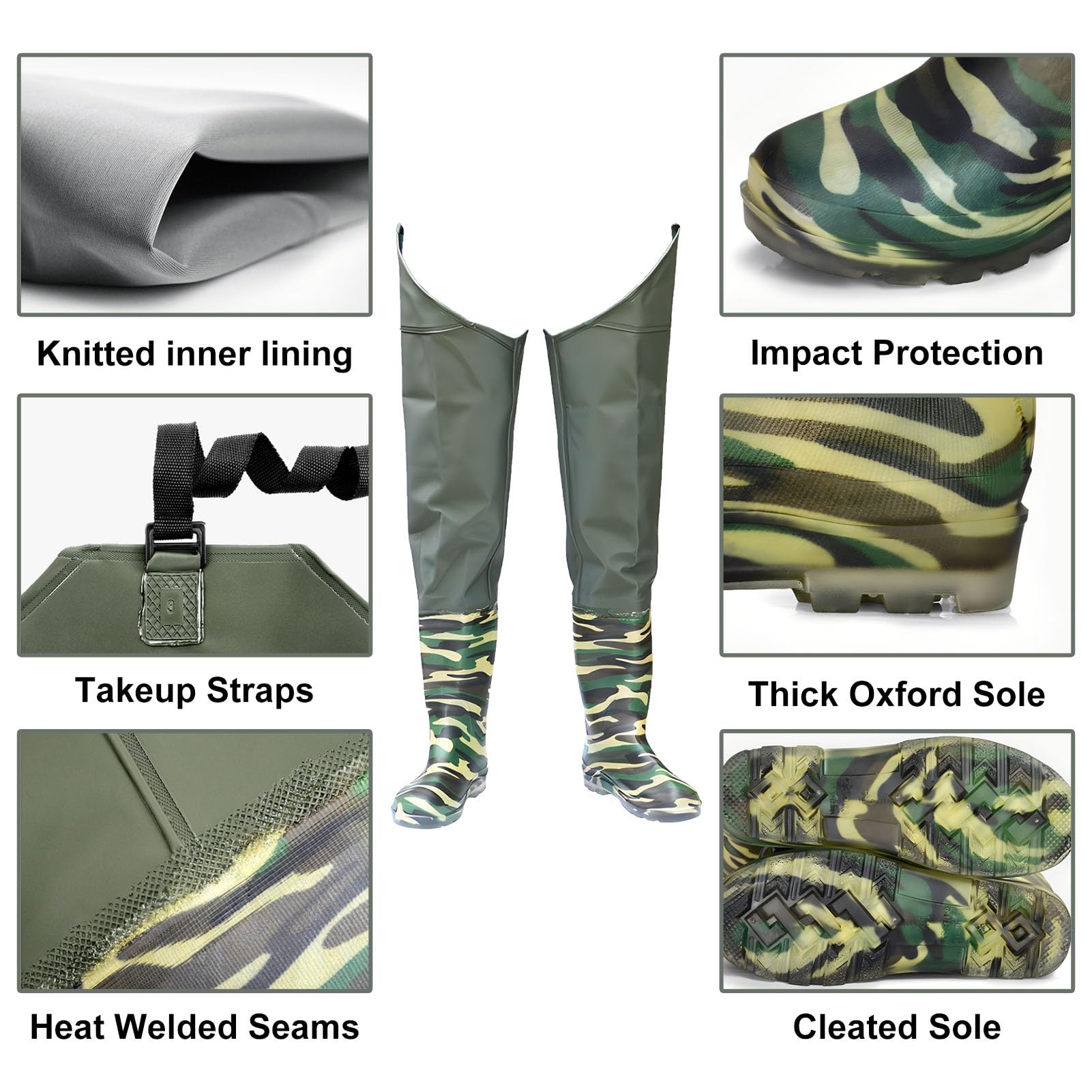 Waders hip Stivali da Pesca Mimetici da Uomo, Stivali da Pesca Impermeabili Antiscivolo Resistenti All'usura, Per La Caccia Nelle Paludi