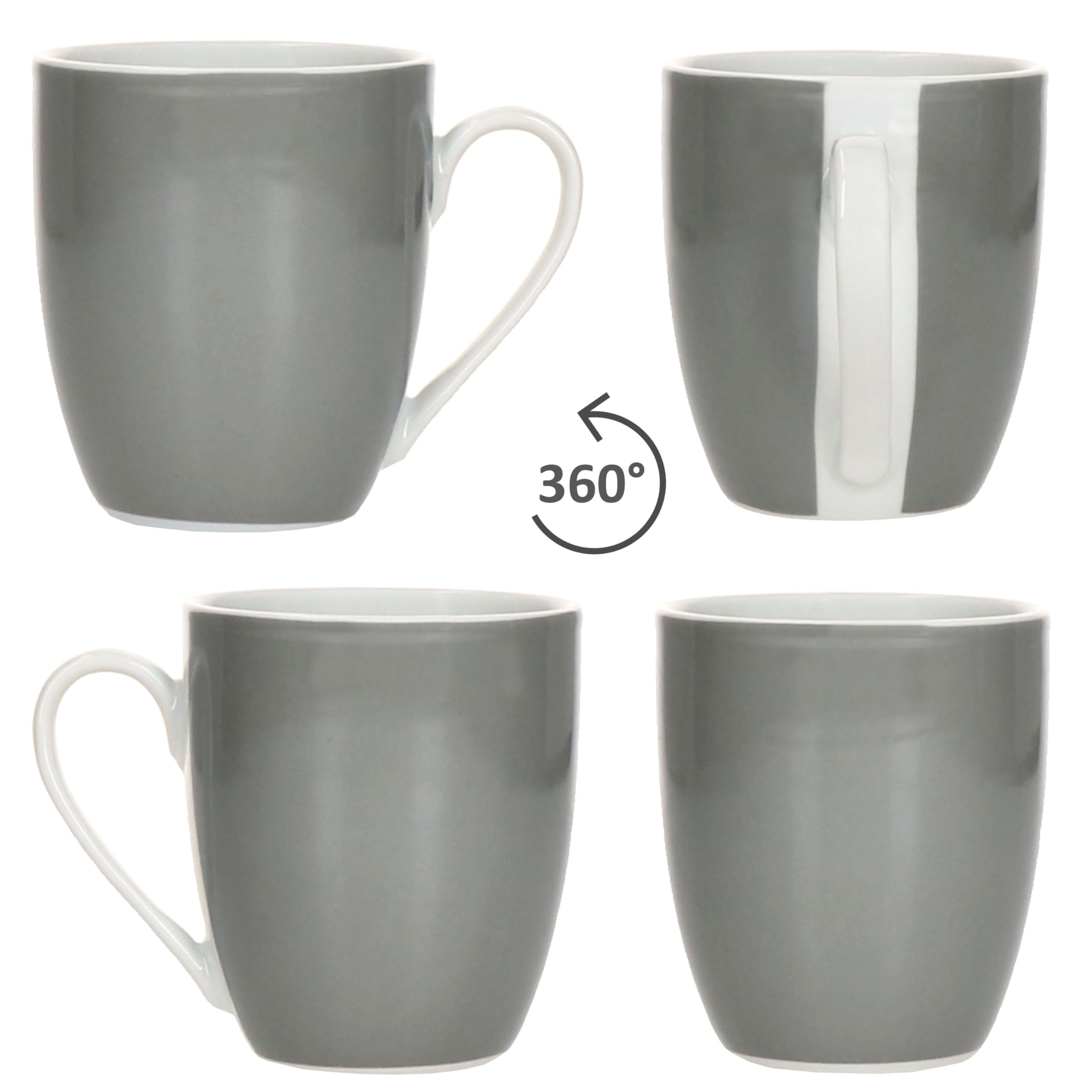 MamboCat Variant Grau 12tlg Frühstücksset I Je 6X kleine Teller & Kaffeebecher 350ml, Höhe 10,3cm für 6 Personen I Tasse, Kuchenteller I Porzellan-Geschirr für Frühstücks- & Kaffeezeit
