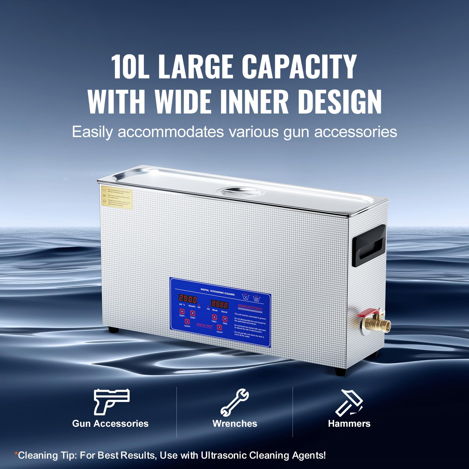 Happybuy 10L Ultrasonic Gun Cleaner, 300W Professional Sonic Cleaning Machine with Timer & Heater, 40kHz Digital Ultrasonic Cleaner with Basket for Gun Parts, Bullets, Military Supplies