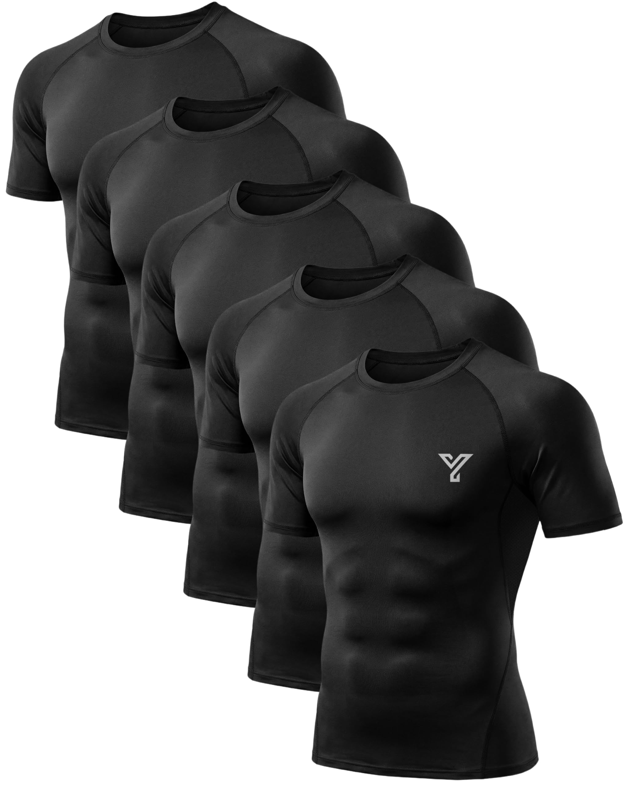 YESWEL 5 Pack Kompressionsshirt Herren Kurzarm, Funktionsshirt Atmungsaktiv, Schnelltrocknendes T-Shirt Männer, Laufshirt Baselayer Sportshirt für Fitness & Gym (M-XL)