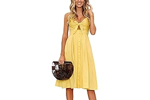 ecowish Womens V Neck Spaghetti Strap Bowknot Backless Summer Tie Front Swing Midi Dress