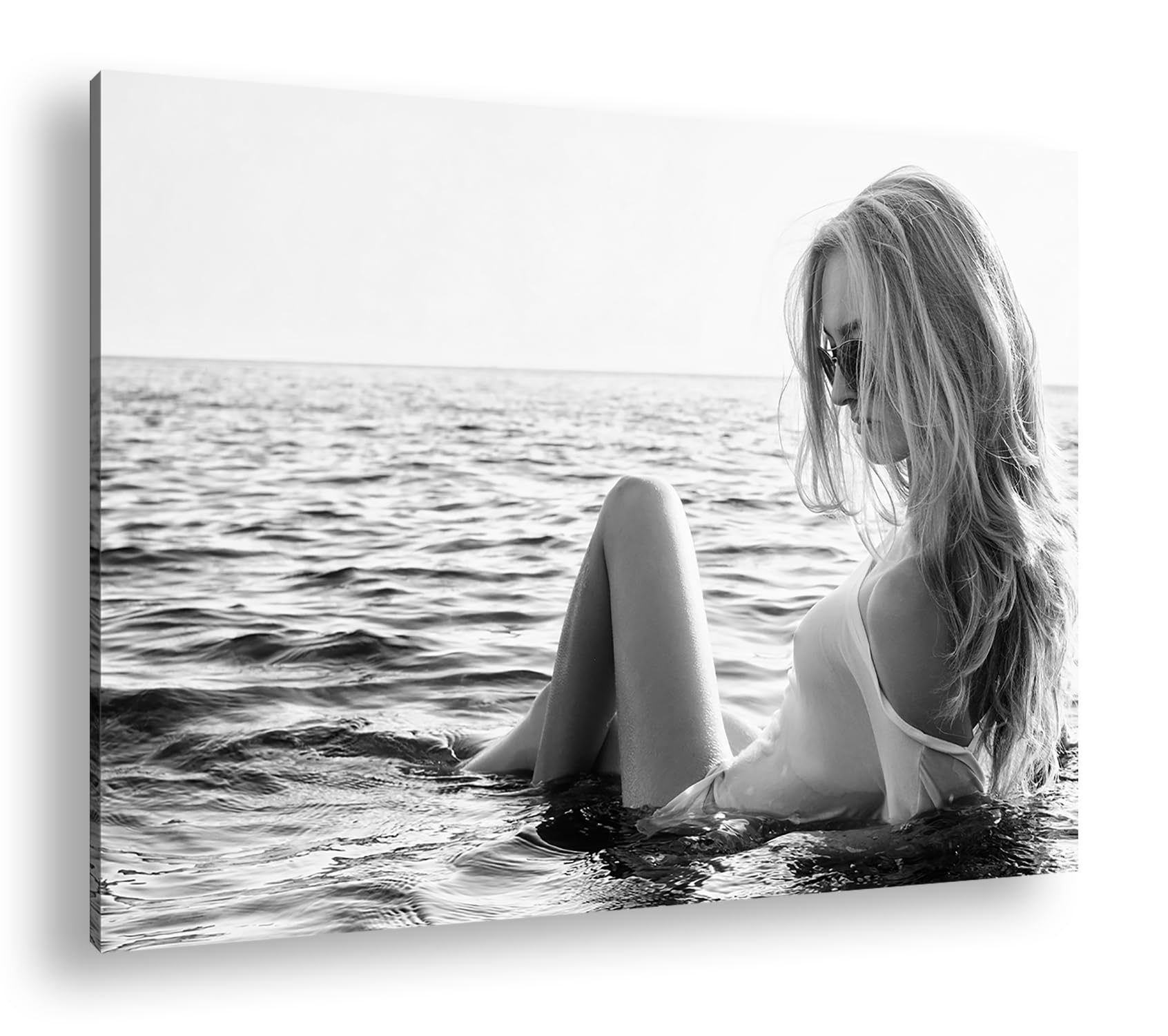 deyoli Formato de refrigeración húmeda: 90 x 60 cm, efecto: negro/blanco como lienzo, diseño listo enmarcado en marco de madera auténtica, impresión digital de alta calidad con marco