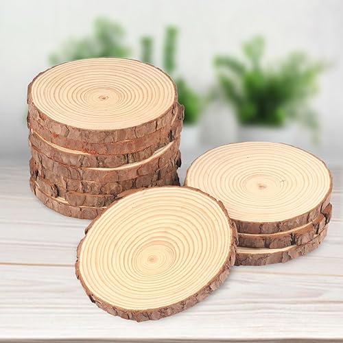 Miniatura 4 de 11 piezas de rebanadas de madera natural de 6.3 a 7.1 pulgadas, círculos de madera de pino sin terminar con cortezas para posavasos, manualidades,
