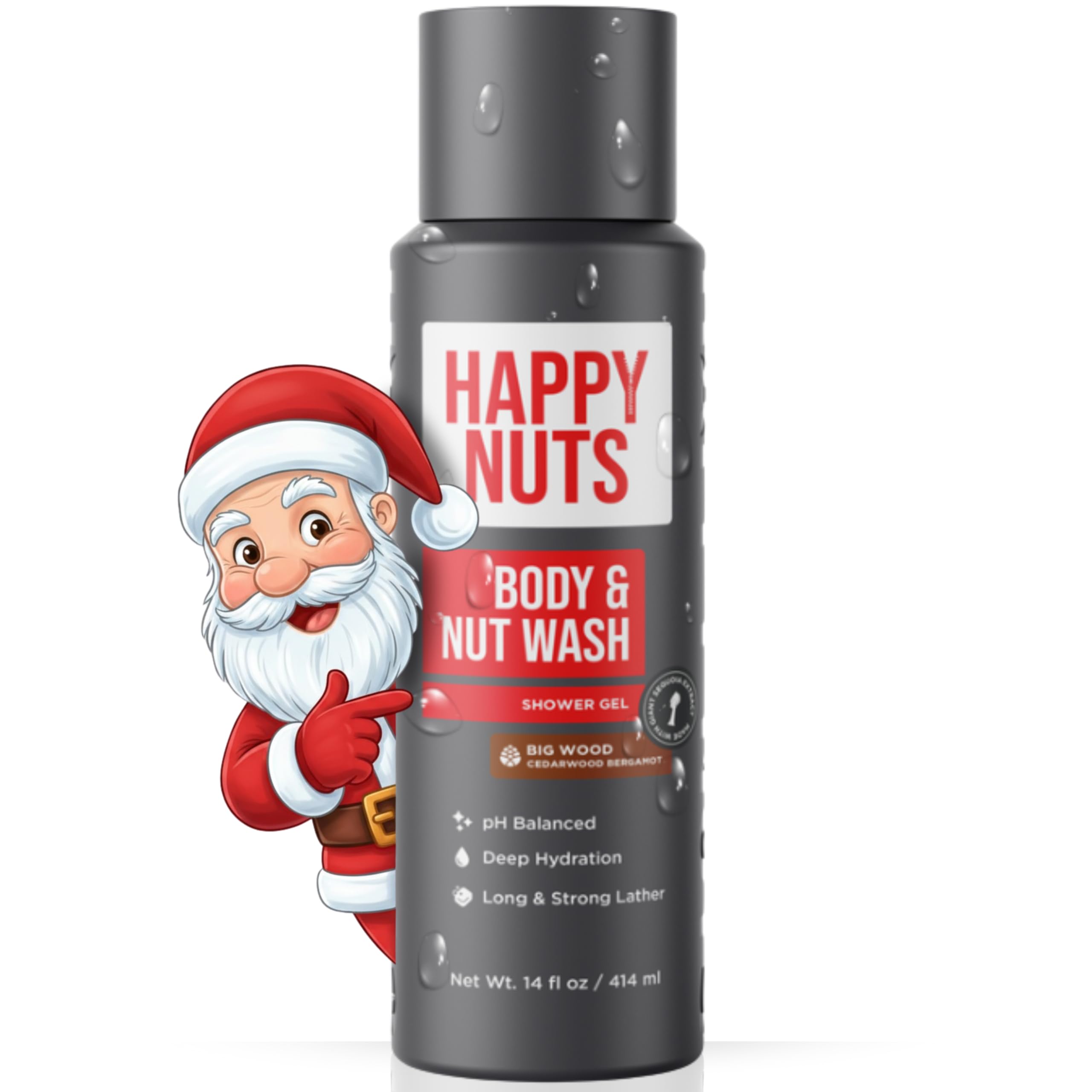 HAPPY NUTS Body and Nut Wash for Men - Big Wood - Natural Men's Shower Gel - Sandalwood Body Wash