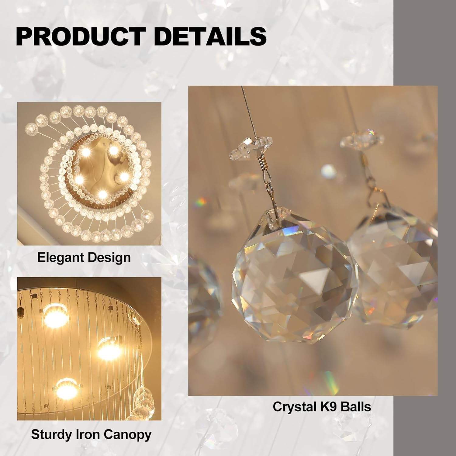 Depuley 5-Light Spiral Flush Mount High Ceiling Chandeliers, Modern Raindrop Crystal Chandeliers Pendant Light Large Foyer Chandelier Ceiling Led for Hallway EntryWay Staircase Living Room D19 x H59