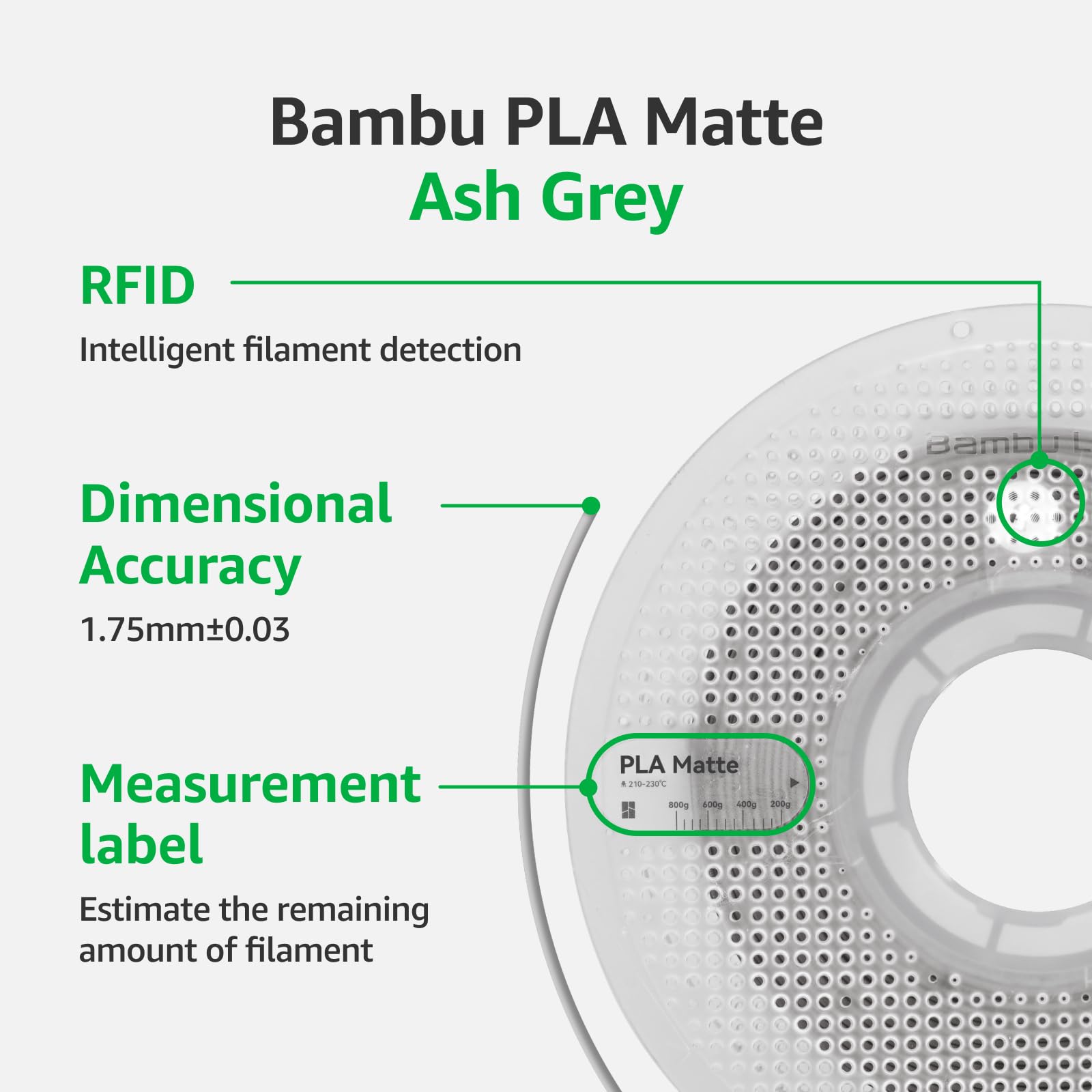 Bambu Lab PLA Matte 3D Printer Filament 1.75mm RFID 1kg with Spool, Ash Grey thumbnail 6