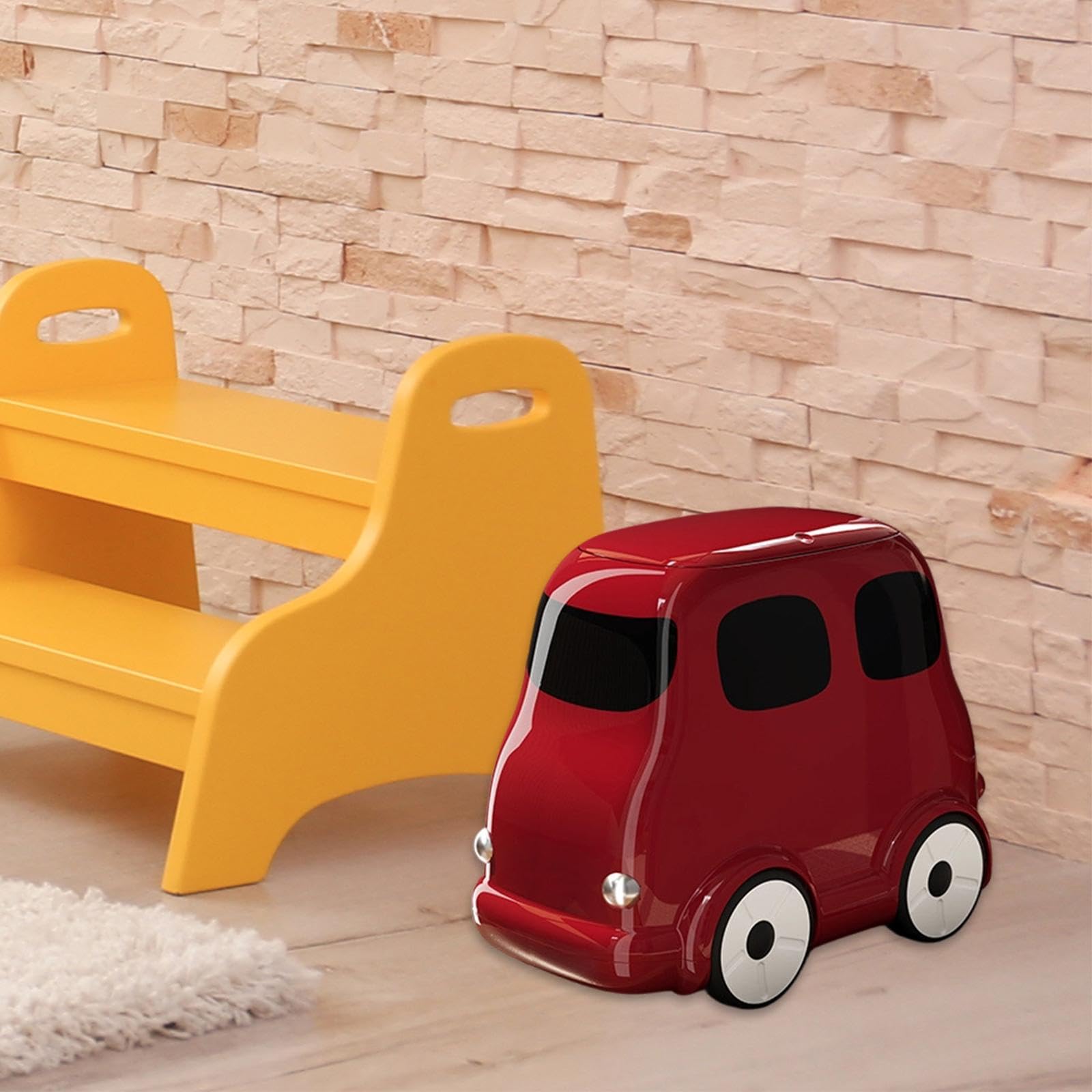 Cestino con Ruote, Pattumiera, Elemento Decorativo per Scuola, Ufficio, Camera degli Ospiti, Rosso