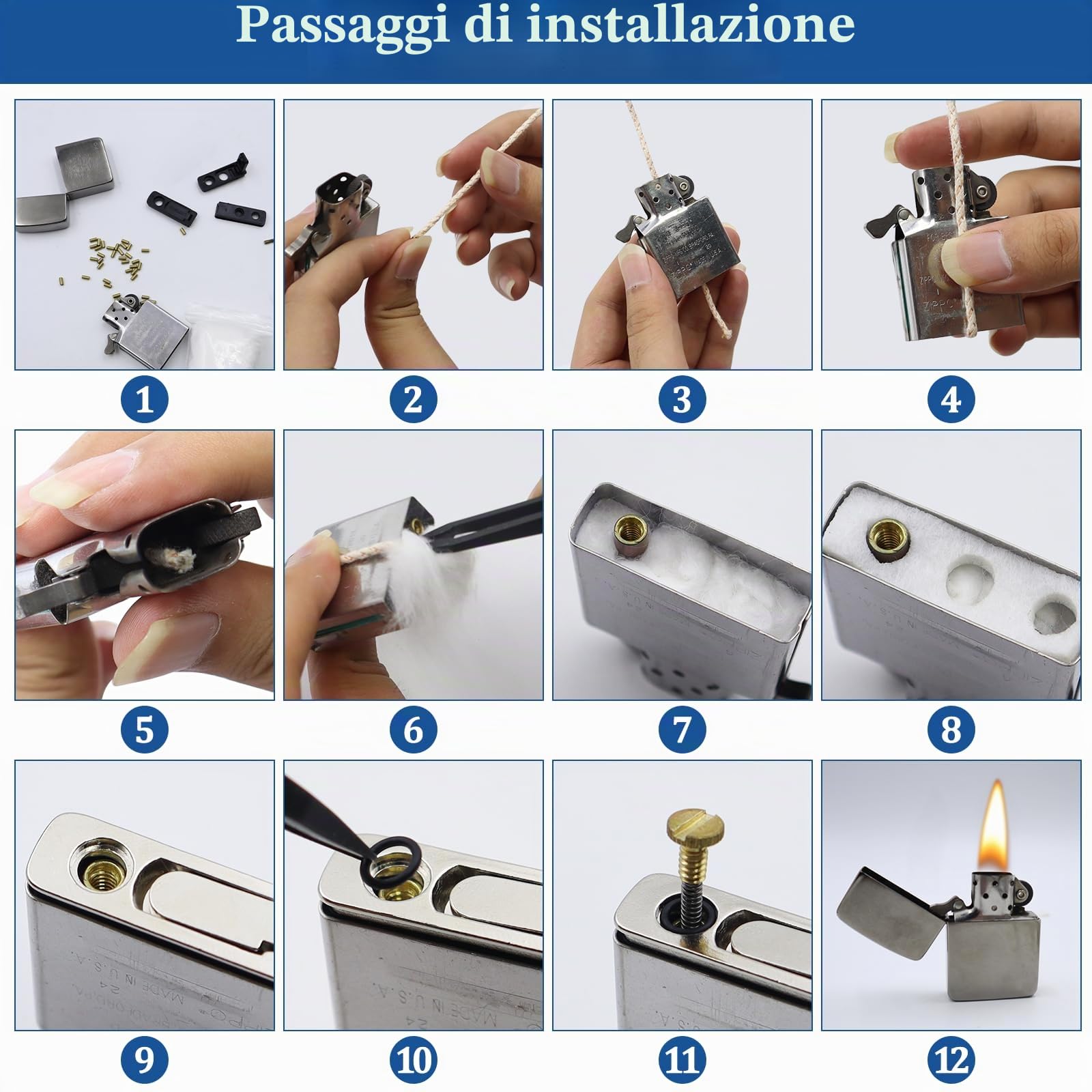 Set di accessori universali per accendino Set di ricambio parte di riparazione pacchetto accendino benzina accessori universale accendino a benzina per Zippo e altre marche