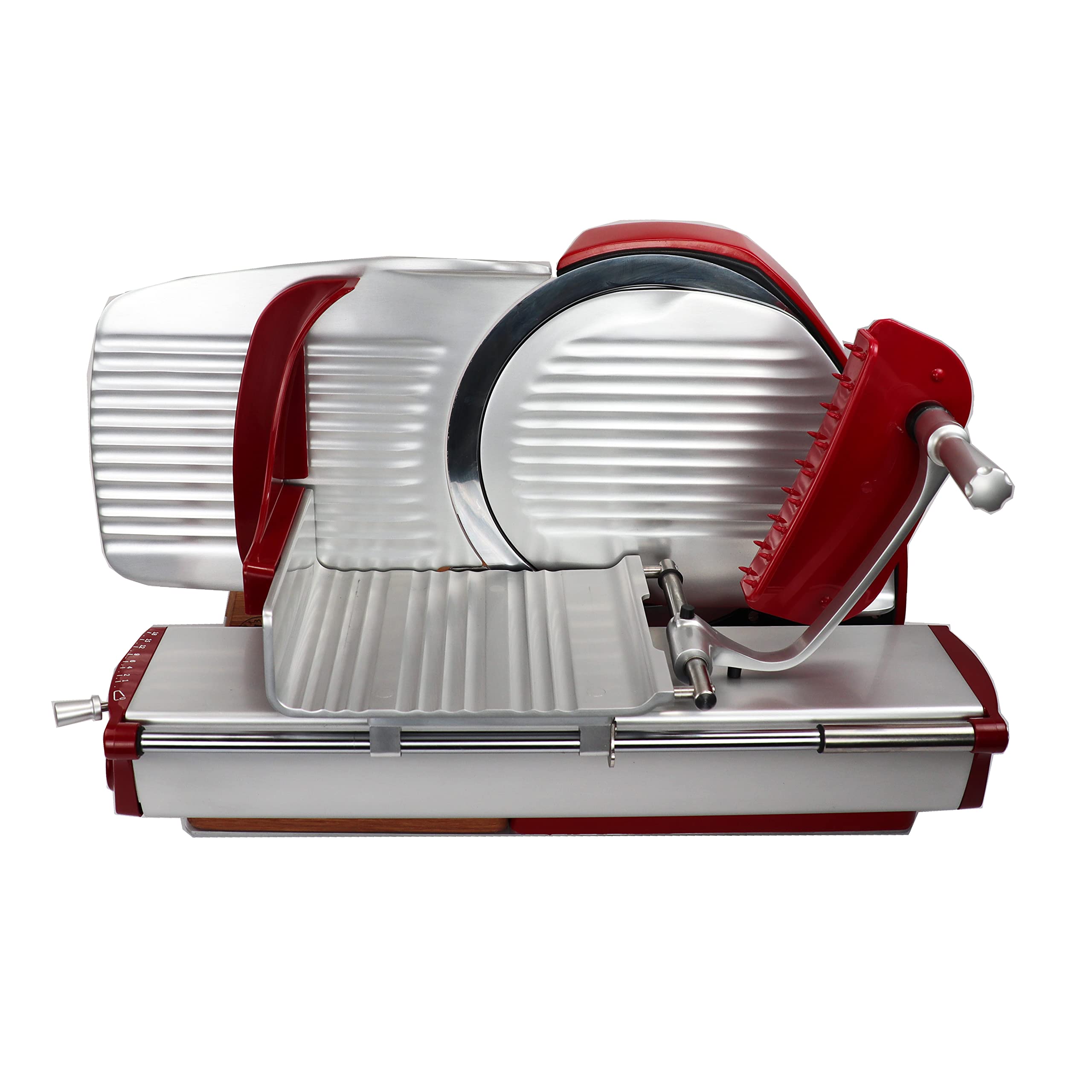 Berkel Home Line 250 Plus, affettatrice professionale, lama da 250 mm, rosso, affettatrice per pane, tagliere fatto a mano